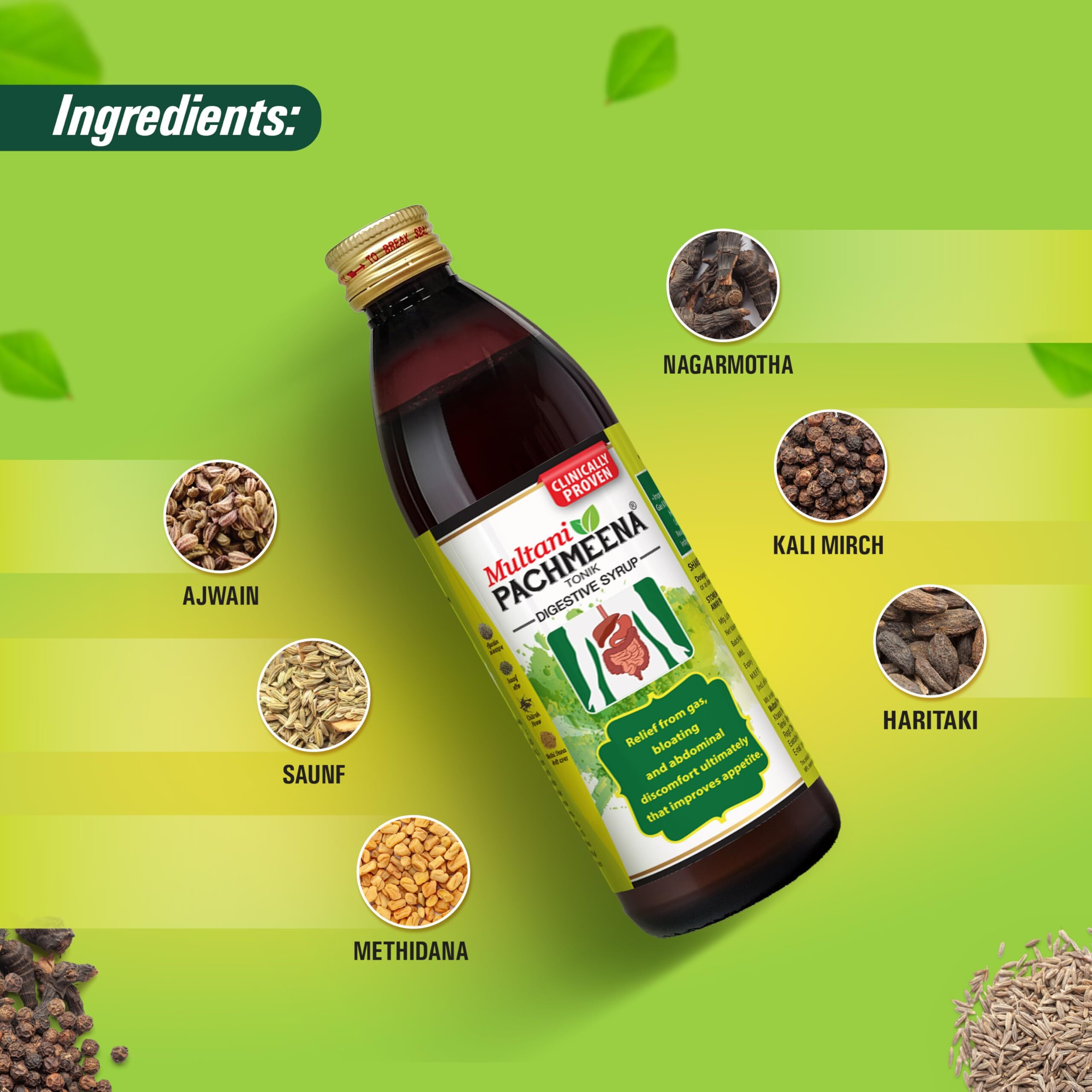 Multani Pachmeena Tonik Digestive Syrup |Ayurvedic Products For Better Digestion | Relief From Gas, Bloating, Abdominal Discomfort | Improves Appetite 100% Natural & Ayurvedic | 300 Ml