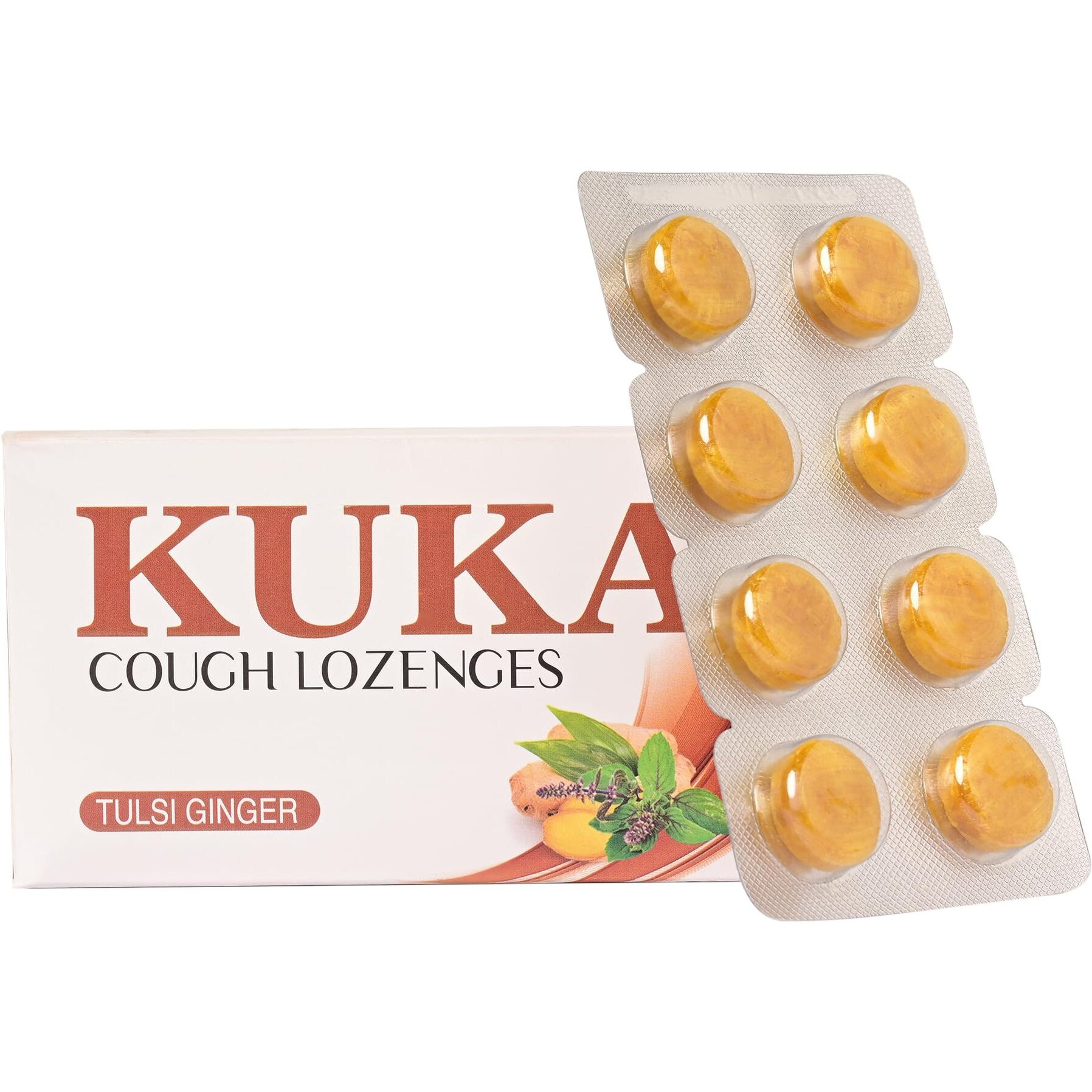 Multani Kuka Cough Lozenges | Tulsi-Ginger (8 X 6) Ayurvedic Tulsi Drops | Relief From Cough, Sore Throat & Other Throat Problems | Ayurvedic Cough Relief Products | Tulsi-Ginger (48 Lozenges)