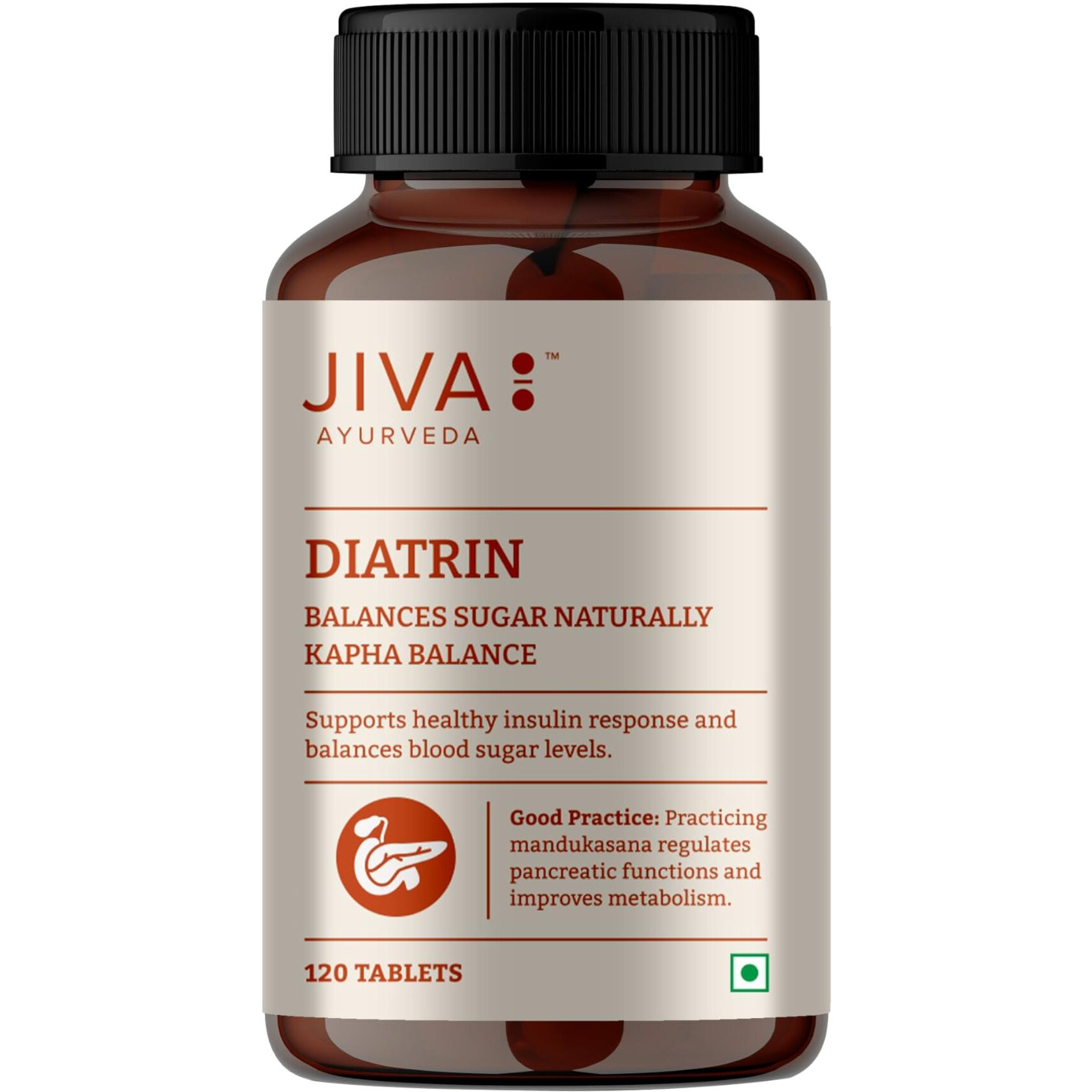 Jiva Diatrin Tablets 500Mg | 100% Ayurvedic Formulation | Manages Blood Sugar Levels, Improves Metabolism & Strengthens The Pancreas | Balances Tri-Dosha- 120 Tablets (Pack Of 3)