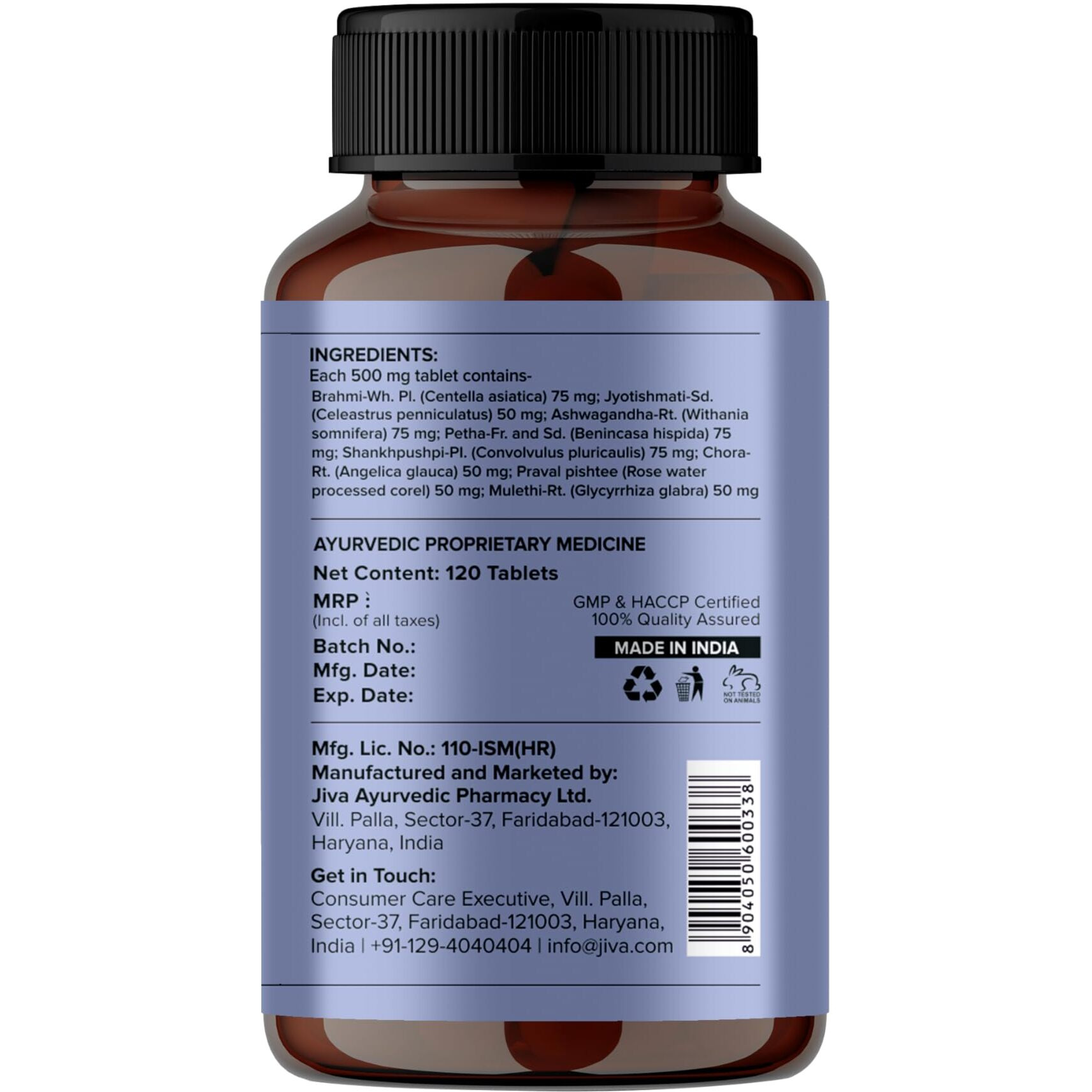 Jiva Stress-Free Tablets | 100% Ayurvedic Non-Habit Forming Formulation | Relieves Anxiety And Stress | Promotes Sound Sleep- 120 Tablets (Pack Of 1)