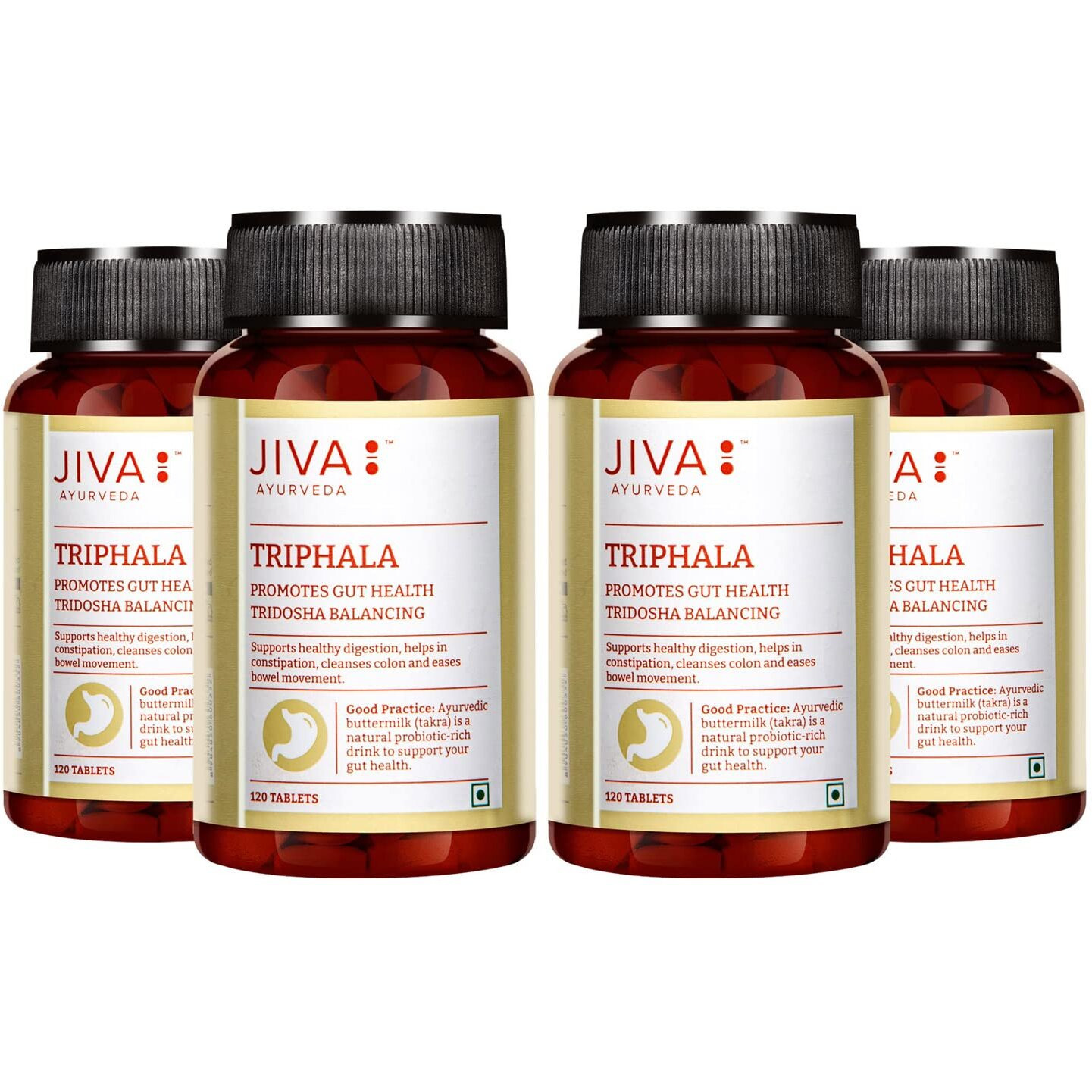 Jiva Triphala Tablet 500Mg | 100% Ayurvedic Formulation Promotes Gut Health & Relieves Constipation | Balances 3-Doshas | Excellent For Eye & Hair Issues - 120 Tablets (Pack Of 4)