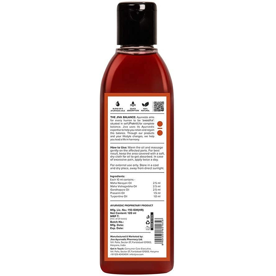 Jiva Pain Calm Oil 120Ml For Adults | Relives Knee, Legs, Shoulder, Muscle & Joint Pain | Controls Swelling And Joint Inflammation | 100% Ayurvedic | Pack Of 1