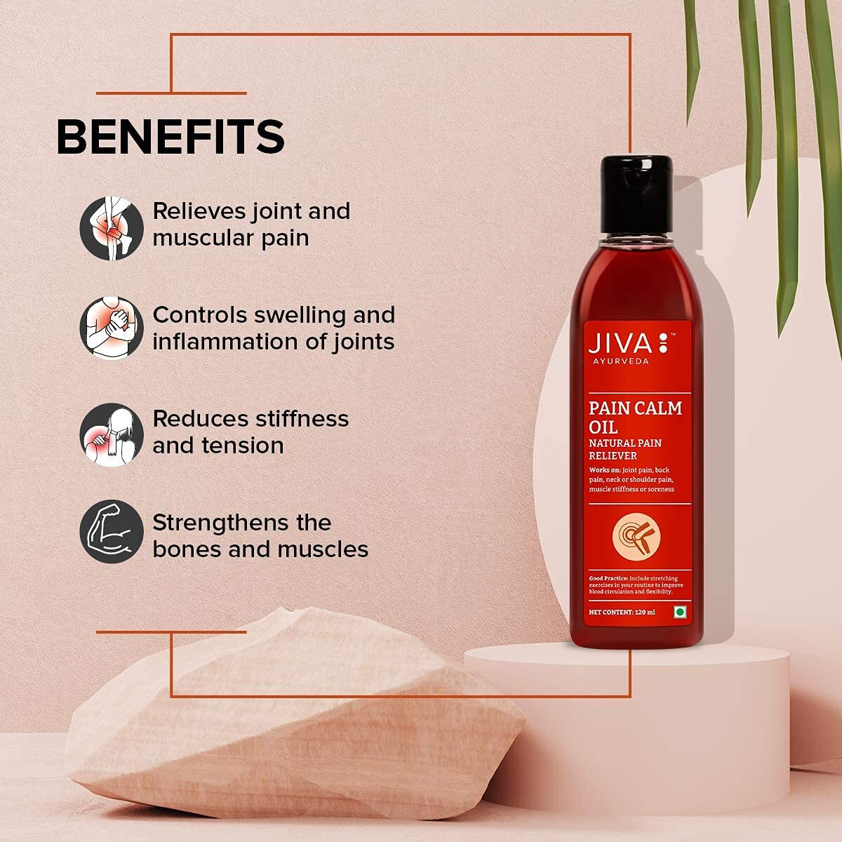 Jiva Pain Calm Oil 120Ml For Adults | Relives Knee, Legs, Shoulder, Muscle & Joint Pain | Controls Swelling And Joint Inflammation | 100% Ayurvedic | Pack Of 1