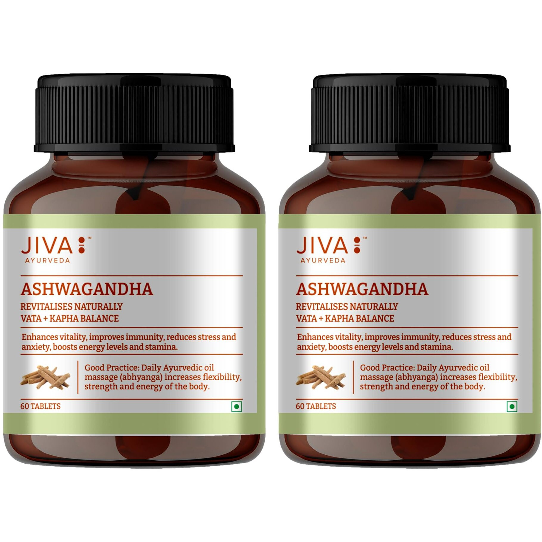 Jiva Ashwagandha Tablet | 100% Ayurvedic Formulation Boosts Immunity And Energy Level | Strengthens Nervous System, Reduces Stress & Anxiety | Balances Kapha & Vata Doshas- 60 Tablets (Pack Of 2)