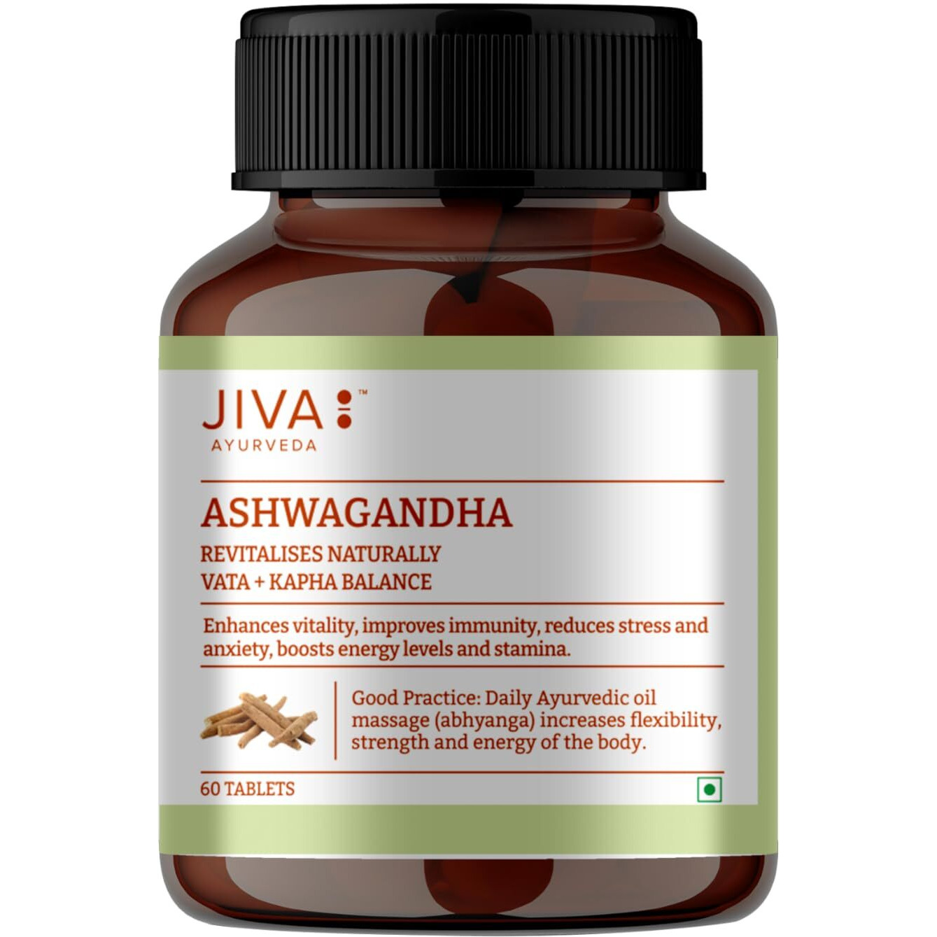 Jiva Ashwagandha Tablet | 100% Ayurvedic Formulation Boosts Immunity And Energy Level | Strengthens Nervous System, Reduces Stress & Anxiety | Balances Kapha & Vata Doshas- 60 Tablets (Pack Of 2)