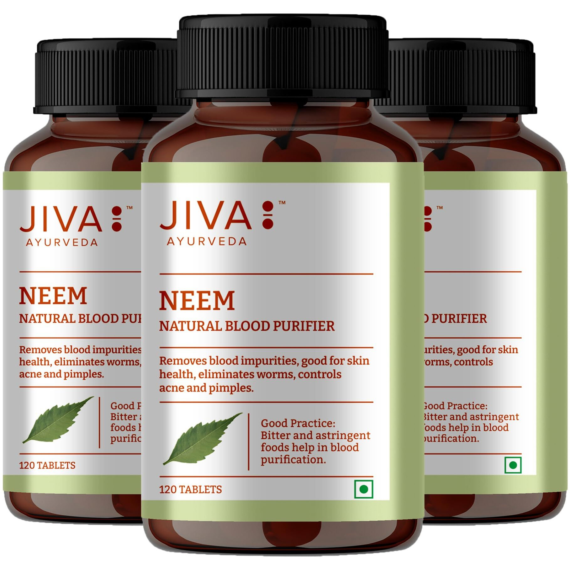 Jiva Neem Ayurvedic Tablets 500Mg | Natural Blood Purifier | Skin Wellness | Controls Acne And Pimples | Veg Tablets | 100% Pure & Natural - 120 Tablet (Pack Of 3)