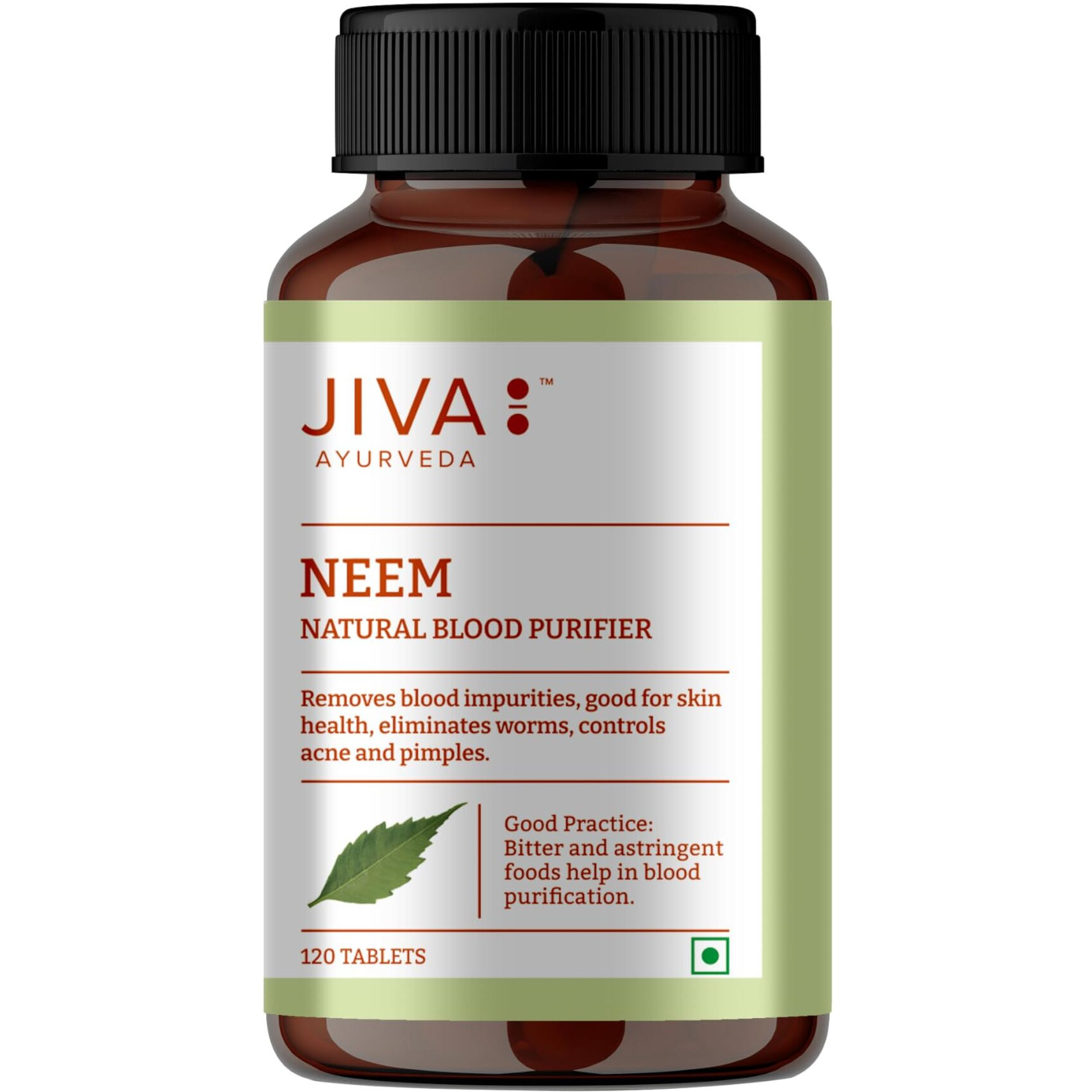 Jiva Neem Ayurvedic Tablets 500Mg | Natural Blood Purifier | Skin Wellness | Controls Acne And Pimples | Veg Tablets | 100% Pure & Natural - 120 Tablet (Pack Of 3)