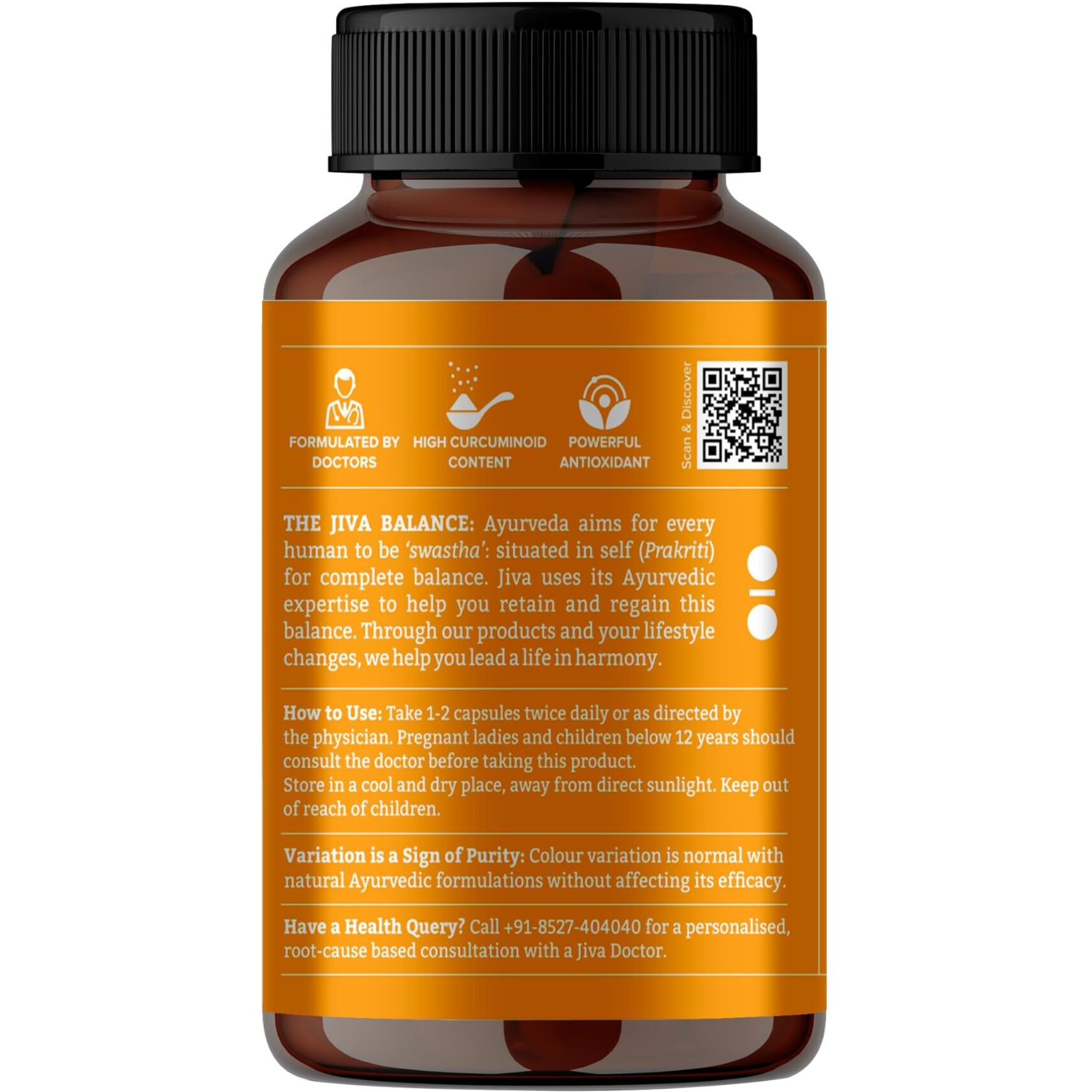 Jiva Turmeric Capsules | 100% Ayurvedic Formulation Made Of Haldi & Amla | Boosts Immunity & Promotes Healthy Skin | Regulates Blood Sugar Levels & Controls Diabetes- 60 Capsules (Pack Of 1)