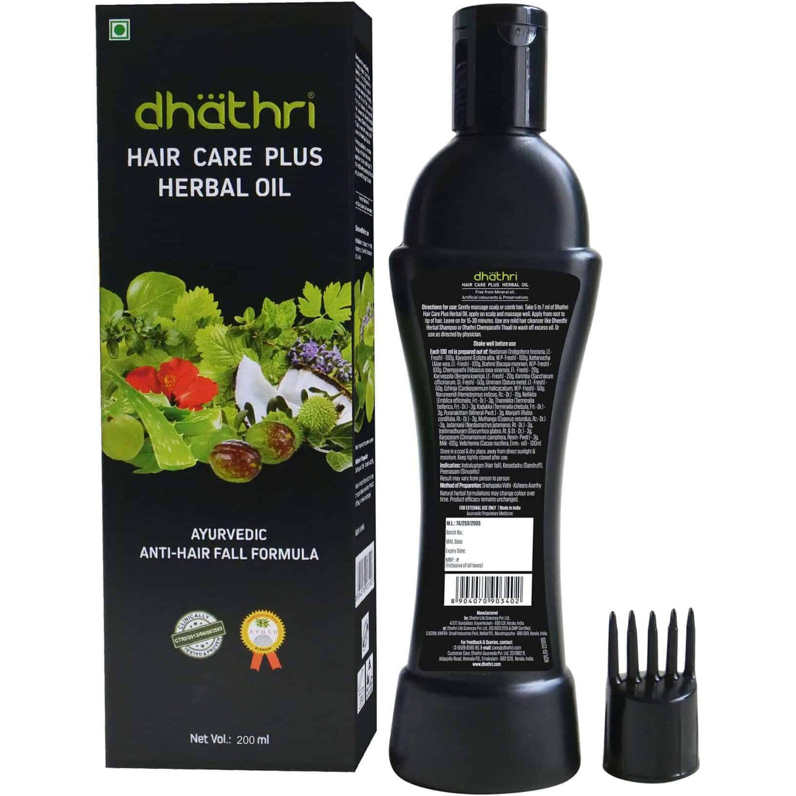 Dhathri Hair Care Plus Herbal Oil| 3-In-1 Ayurvedic Hair Oil For Hair Growth, Hair Fall & Dandruff| Coconut Hair Oil For Hair Fall And Regrowth| Hair Growth Oil For Men And Women (200 Ml)