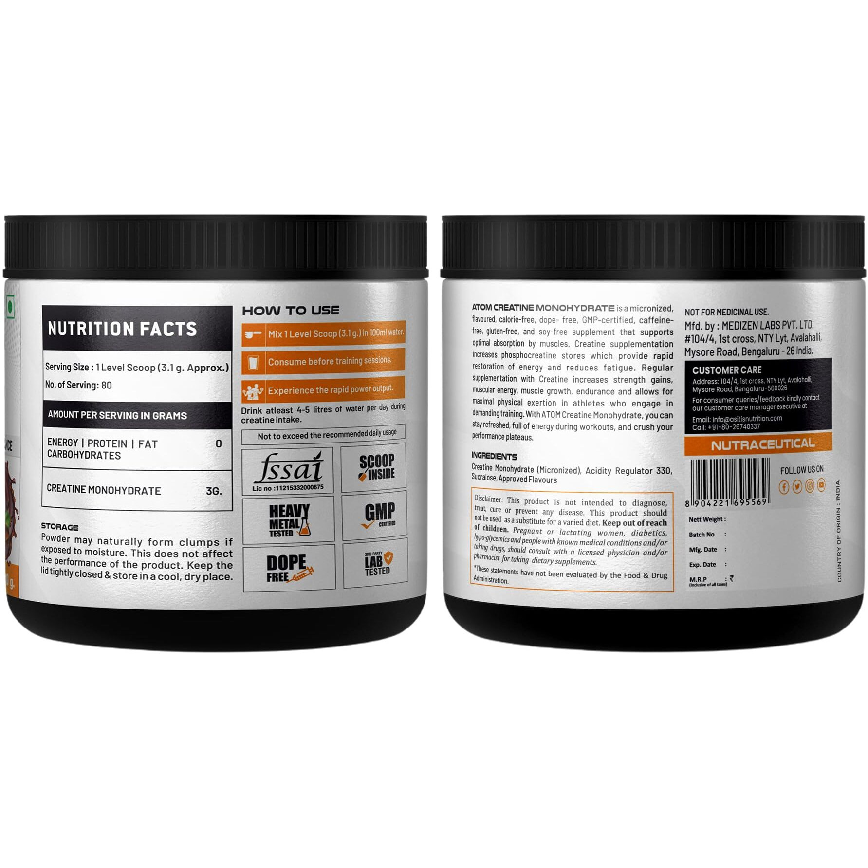 As-T-Is Atom Creatine Monohydrate Powder 250G-80 Servings | Dope Free | Enhances Performance | Promotes Muscle Gains | Coffee Fusion Flavour