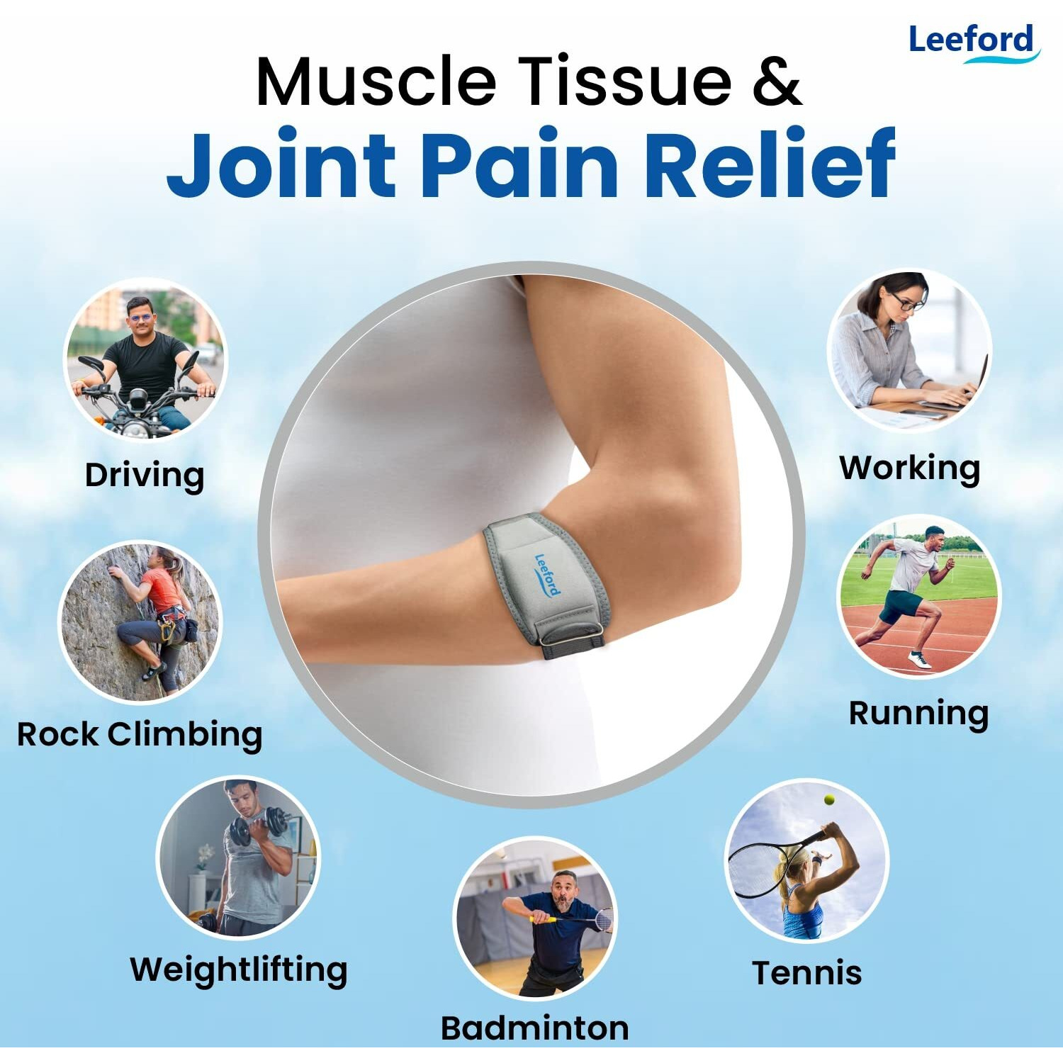 Leeford Polyurethane Tennis Elbow Support Brace Band For Pain Relief(Medium)Elbow Support,Adjustable With Compression Pad,Strap For Gym,For Men&Women,Weightlifting,Volleyball&Other Sports