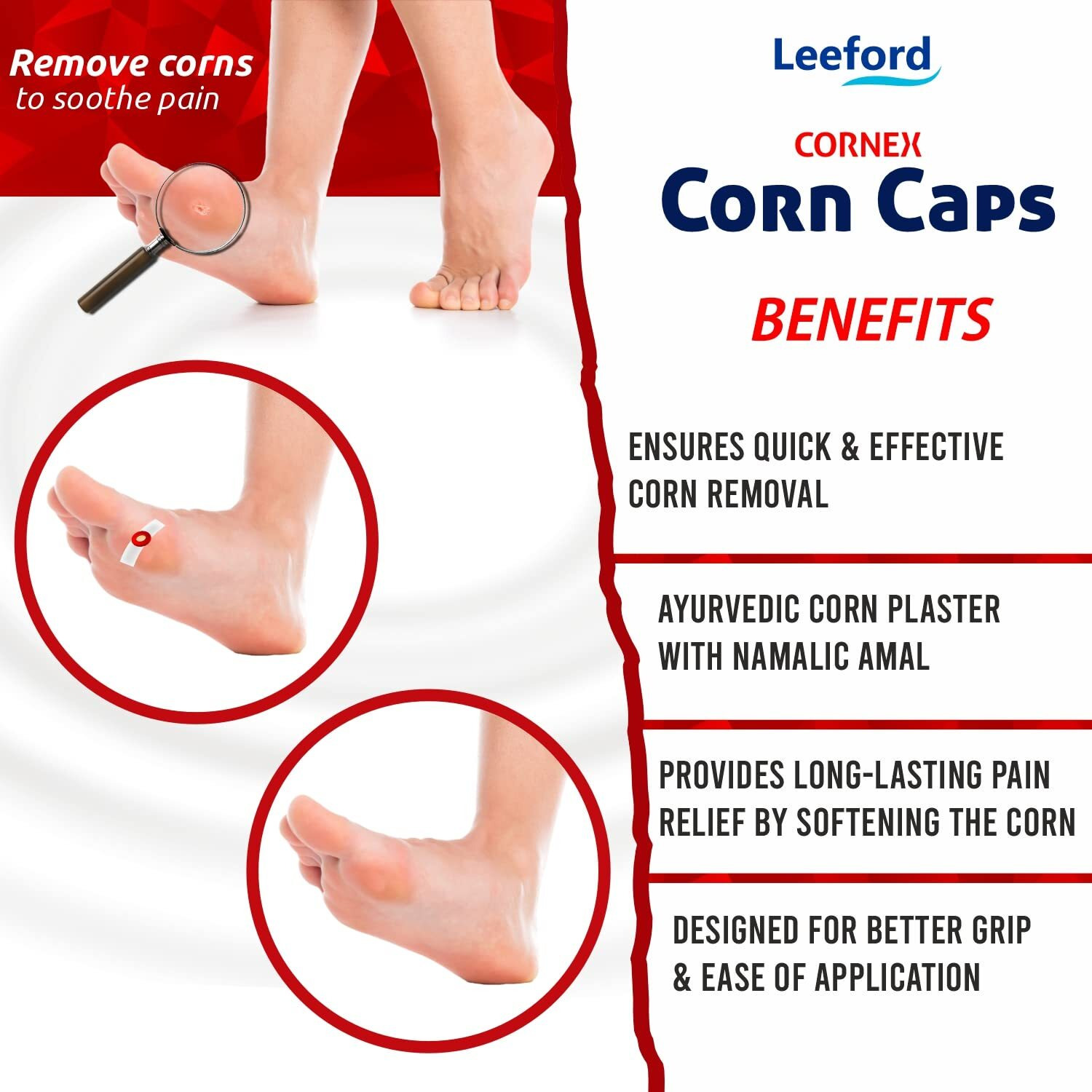 Leeford Cornex Corn Cap, Corn Remover For Feet-Combo 20 Strips Medicated Plaster Bandage,Skin Friendly|Corn Cap Bandage|Helps For Fast, Effective & Easy To Deep Corn Remover,White Color (Ayurvedic)