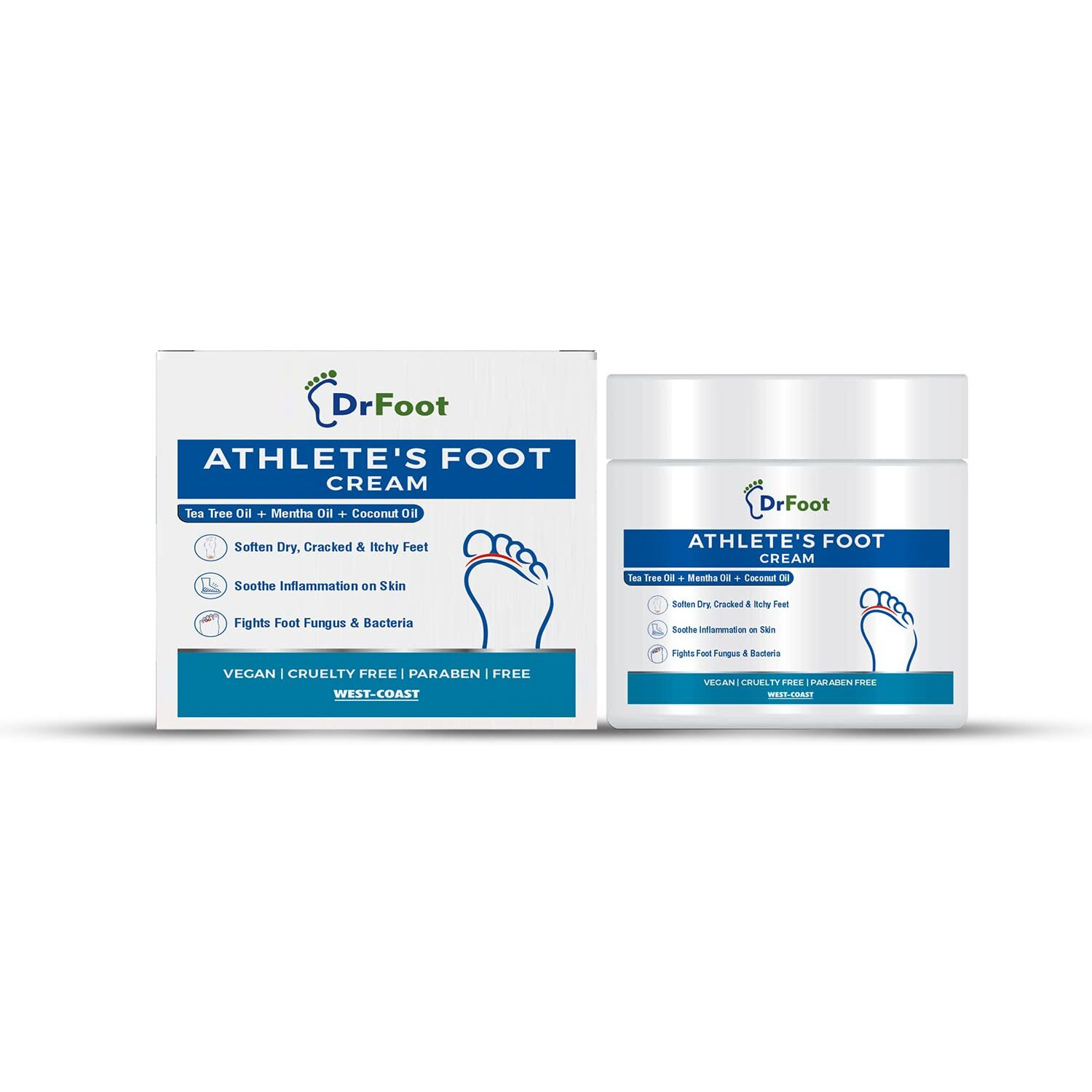Dr Foot Athlete's Foot Cream | Soothing And Moisturizing | Foot Care For Dry And Cracked Feet | Tea Tree Oil, Menthol Oil, Coconut Oil - 100Gm
