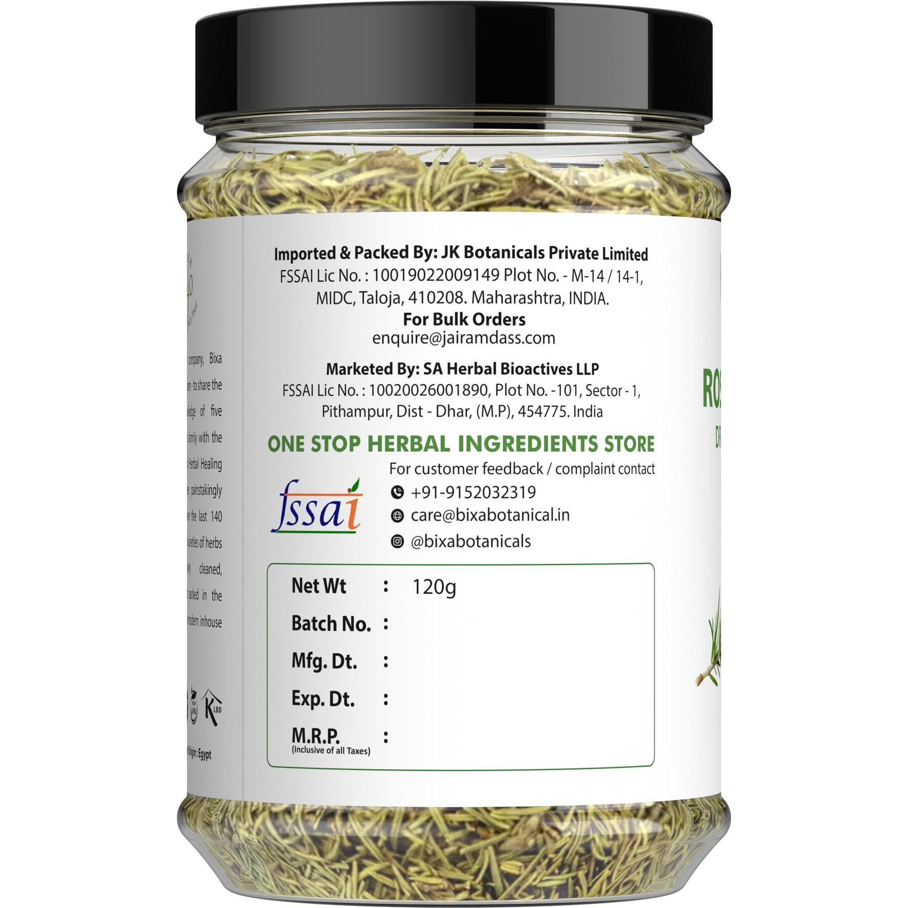 Bixa Botanical Rosemary Leaves (100 Gm + 20 Gm Extra) | Top Grade Leaves From Egypt | For Seasoning, Hair | Supports Hair Growth By Pasta Soups Salad Chicken Herbs Tea