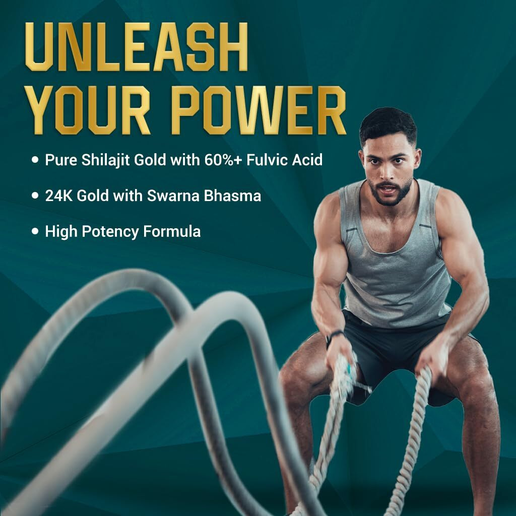 Sesa Shilajit Gold 60 Capsules With 60%+ Fulvic Acid 100% Natural Ayurvedic Shilajit Extract Helps Boost Stamina & Strength, 60 Capsules