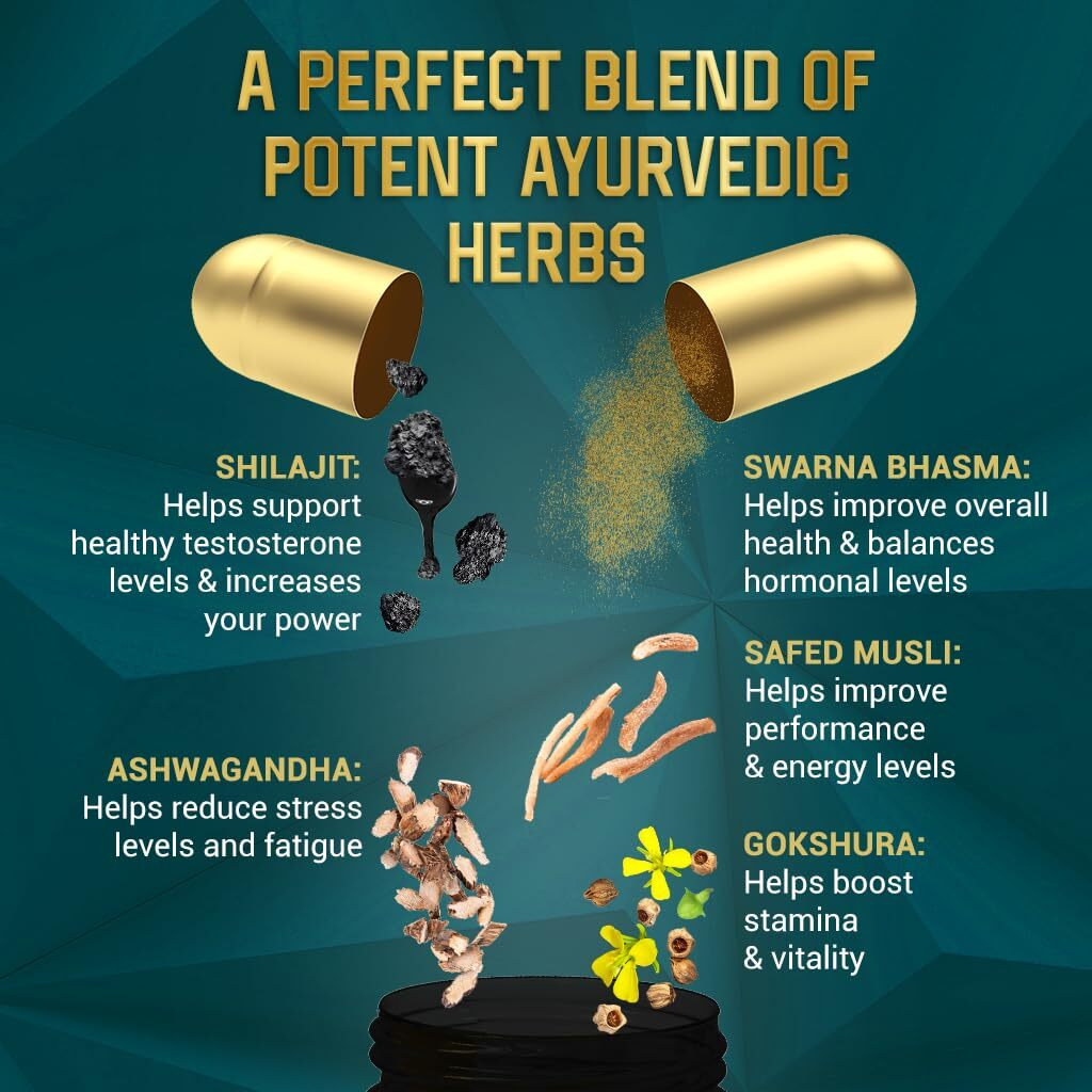 Sesa Shilajit Gold 60 Capsules With 60%+ Fulvic Acid 100% Natural Ayurvedic Shilajit Extract Helps Boost Stamina & Strength, 60 Capsules