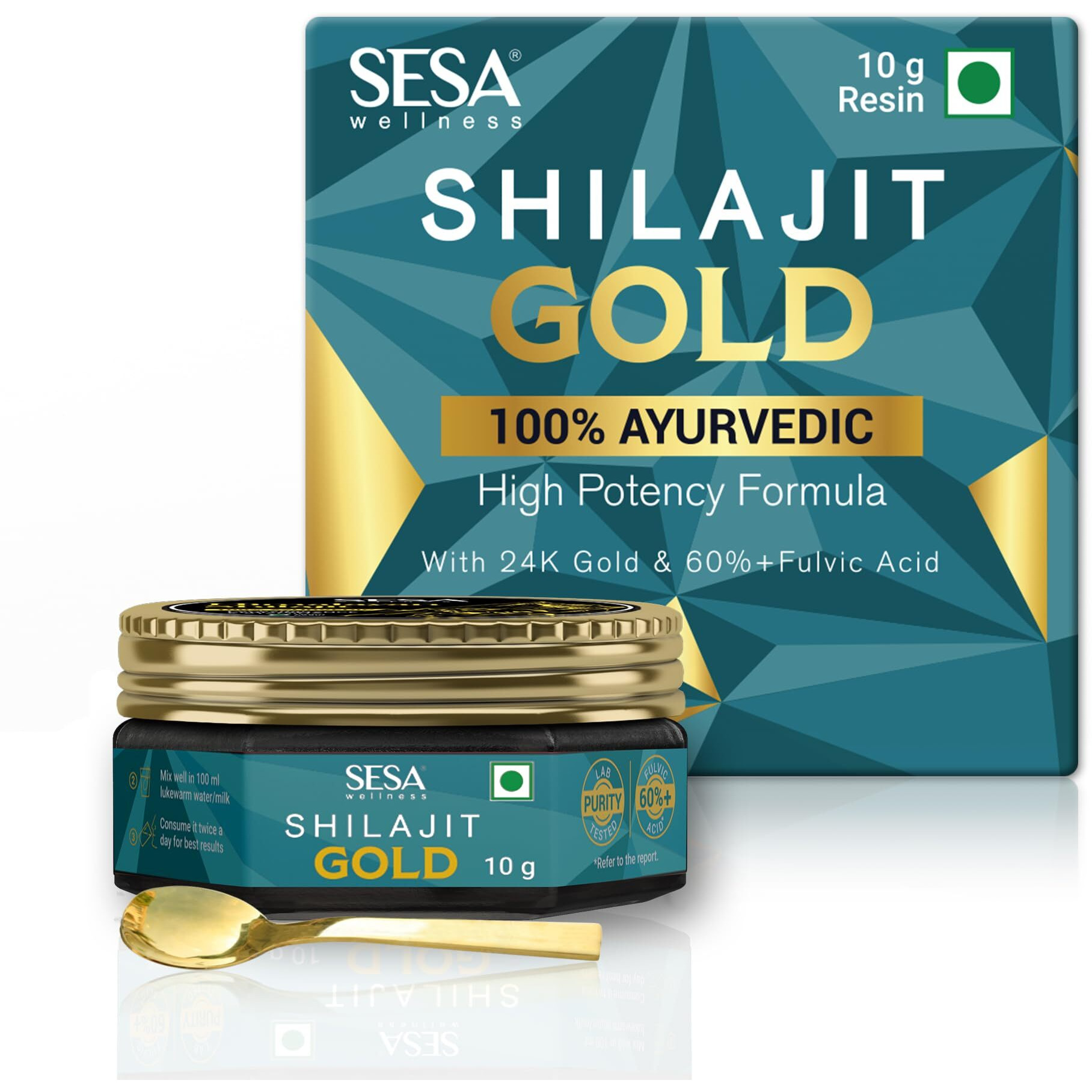 Sesa Shilajit Gold Resin 10G With 24K Gold 60%+ Fulvic Acid (Certificate Included) Helps Boost Stamina, Immunity & Muscle Recovery 100% Ayurvedic, 10G