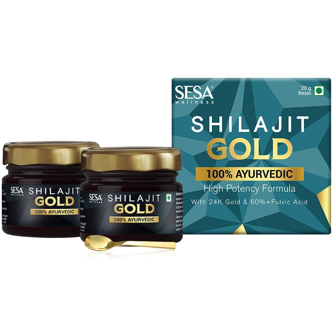 Sesa Shilajit Gold Resin 40G With 24K Gold 60%+ Fulvic Acid (Certificate Included) Helps Boost Stamina, Immunity & Muscle Recovery 100% Ayurvedic - 20 G (Pack Of 2)