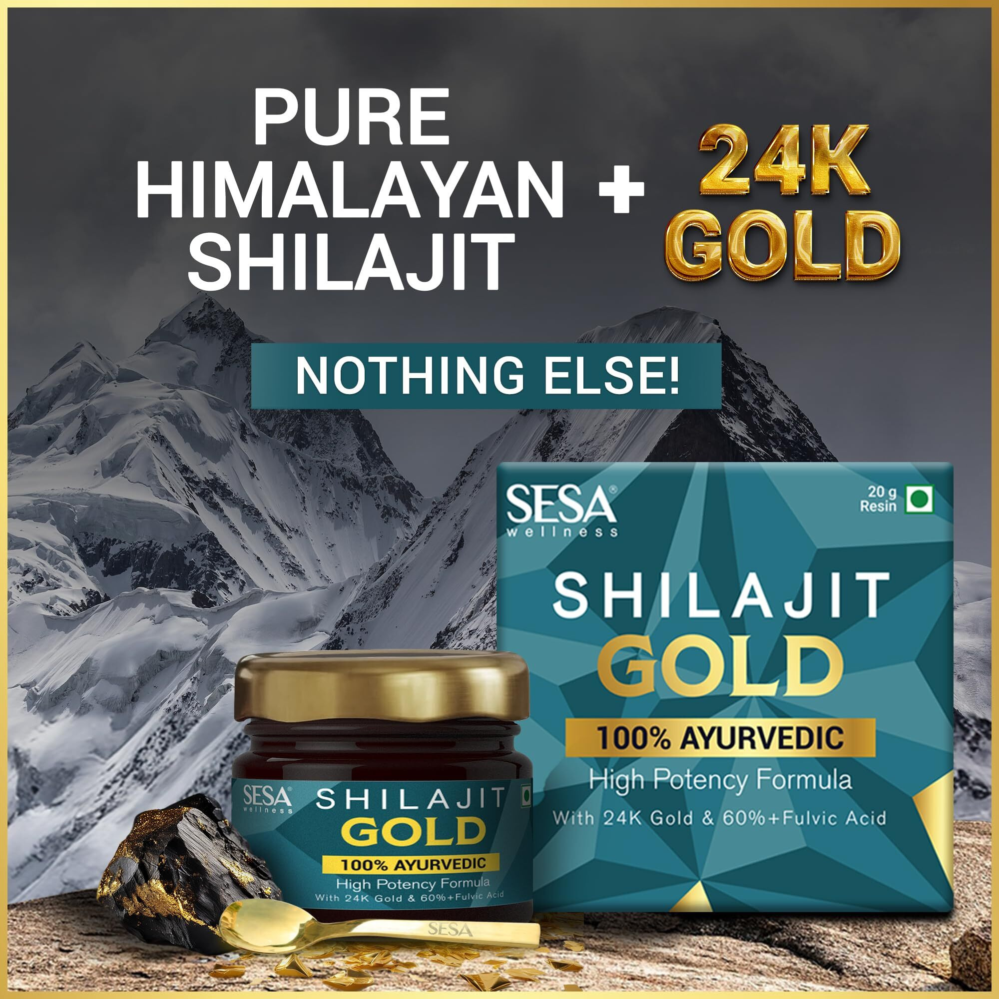 Sesa Shilajit Gold Resin 40G With 24K Gold 60%+ Fulvic Acid (Certificate Included) Helps Boost Stamina, Immunity & Muscle Recovery 100% Ayurvedic - 20 G (Pack Of 2)