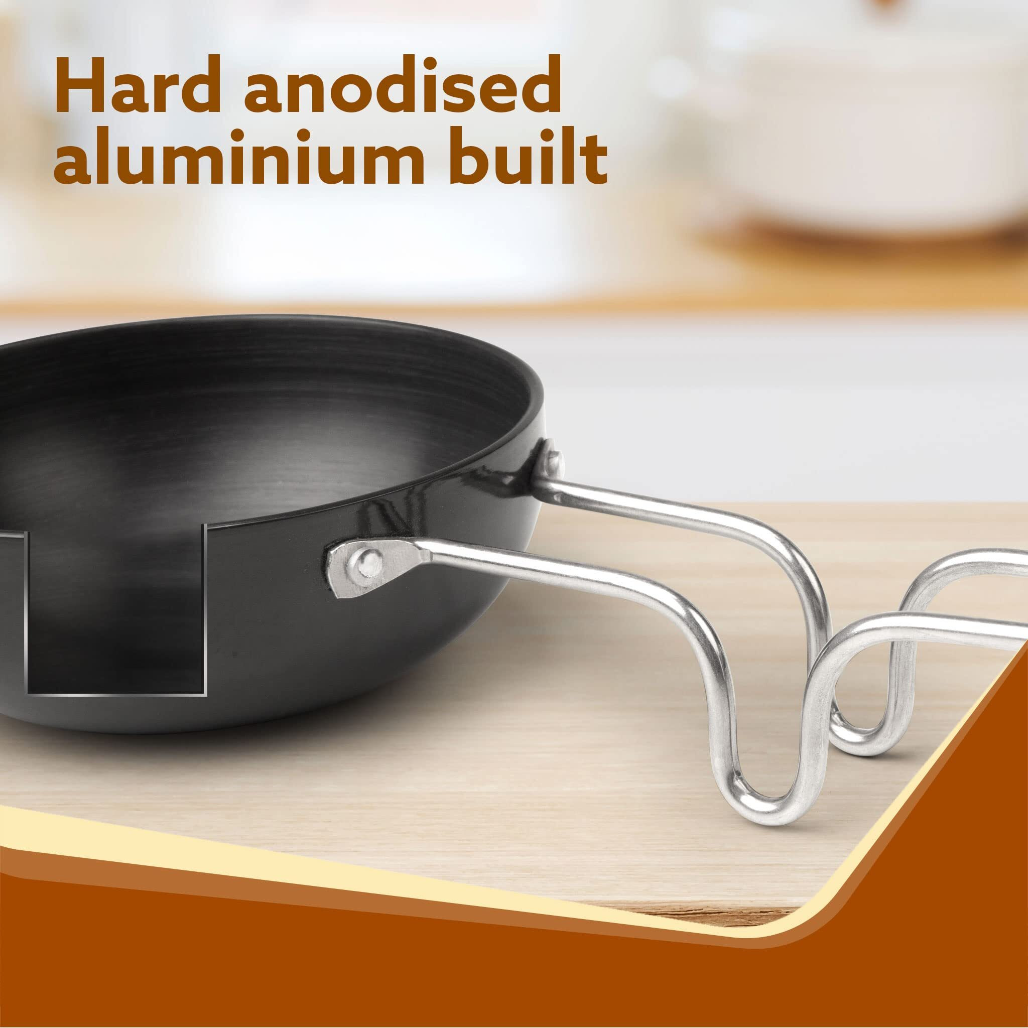 Agaro Elite Hard Anodised Tadka Pan, 11 Cm Diameter, Stainless Steel Riveted Handle, 3Mm Thick Plate, Vaghar/Chounk/Baghar Pan For Frying Dal/Spices, Gas Oven Compatible, Scratch Resistant