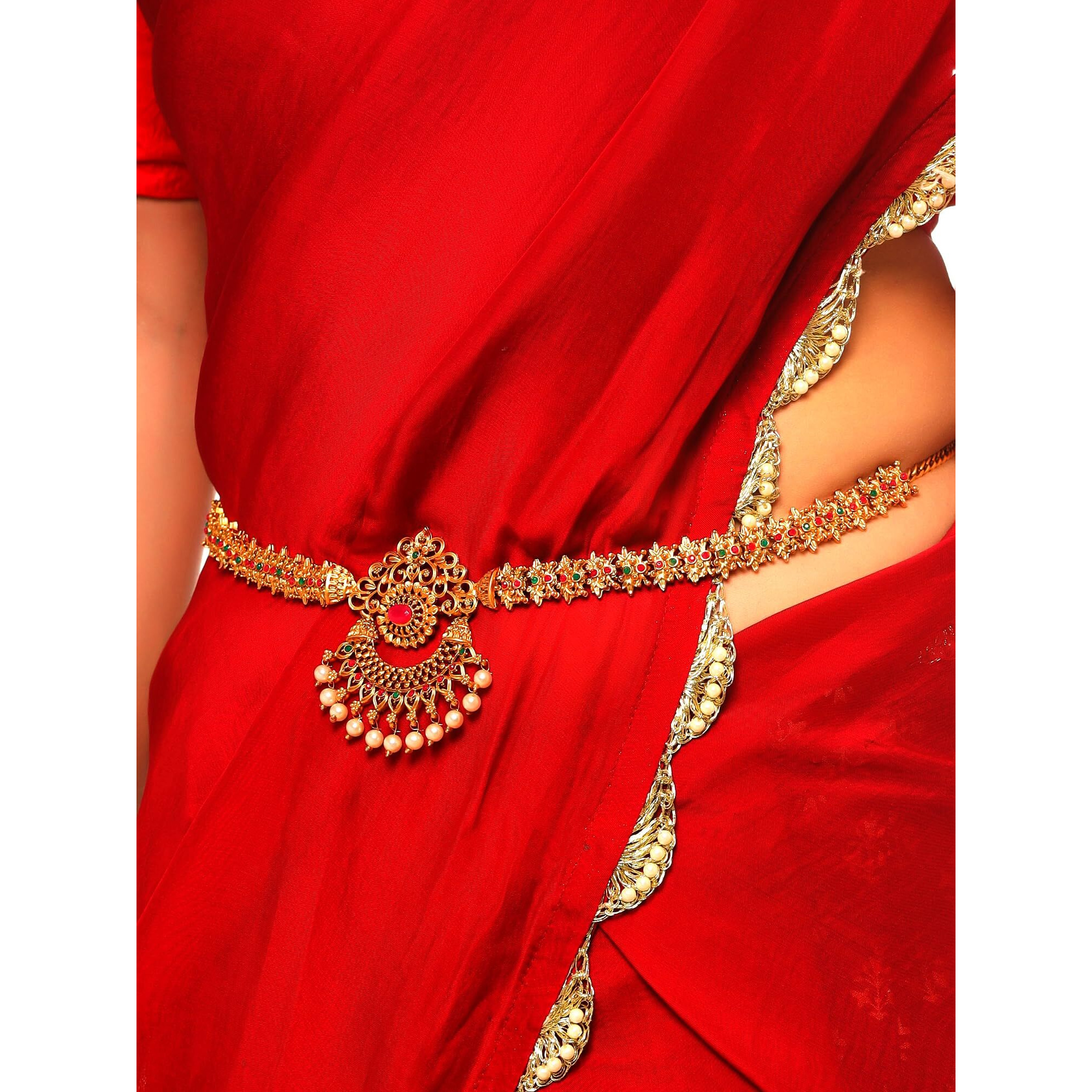 Yellow Chimes Kamarbandh For Women Gold Plated Multicolured Crystal Studed Traditional Bridal Saree Kamarbandh For Women And Girls
