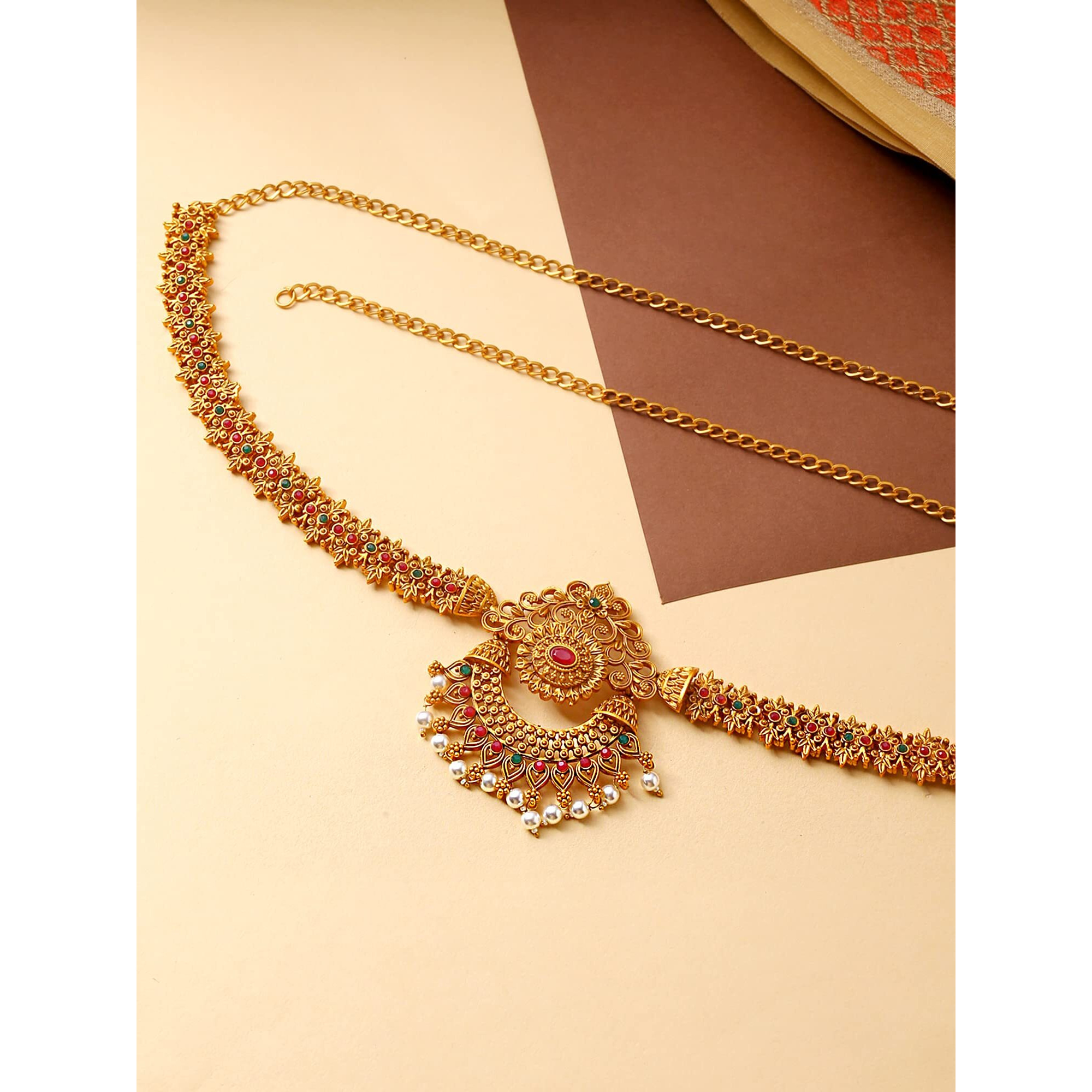Yellow Chimes Kamarbandh For Women Gold Plated Multicolured Crystal Studed Traditional Bridal Saree Kamarbandh For Women And Girls