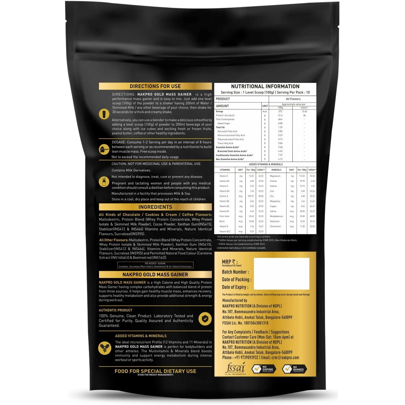 Nakpro Gold Mass Gainer Powder 3Kg, Coffee| Lean Muscle Whey Protein Mass Gainer | 21G Protein, 68G Carb, 372 Calories Per Scoop For Muscle Support & Muscle Mass Gain