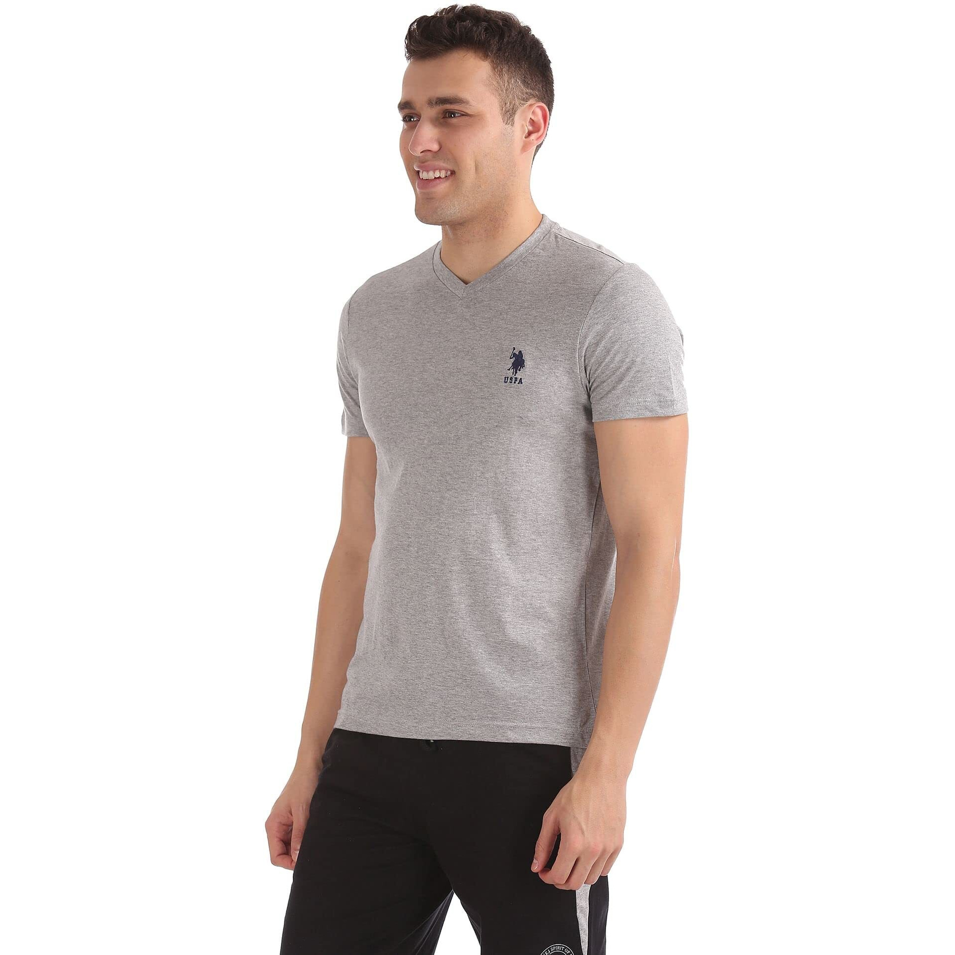 U.S. Polo Assn. Mens Crew Neck Embroidered Logo I633 Lounge Regular Fit T-Shirt - Pack Of 1 (Grey Mel L)