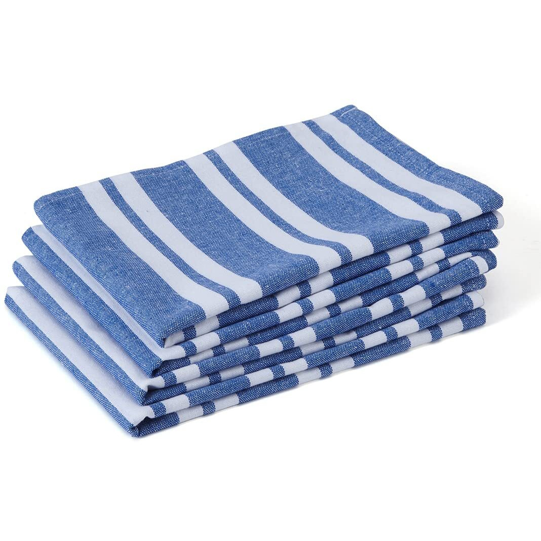 Encasa Xo Kitchen Cloth For Cooking | Cotton Hand Towel For Drying Dishes | 70X45 Cm Tea Towels | Highly Absorbent For Cleaning & Quick Drying Of Plates | Franca Blue Stripes (Set Of 4 Pieces)