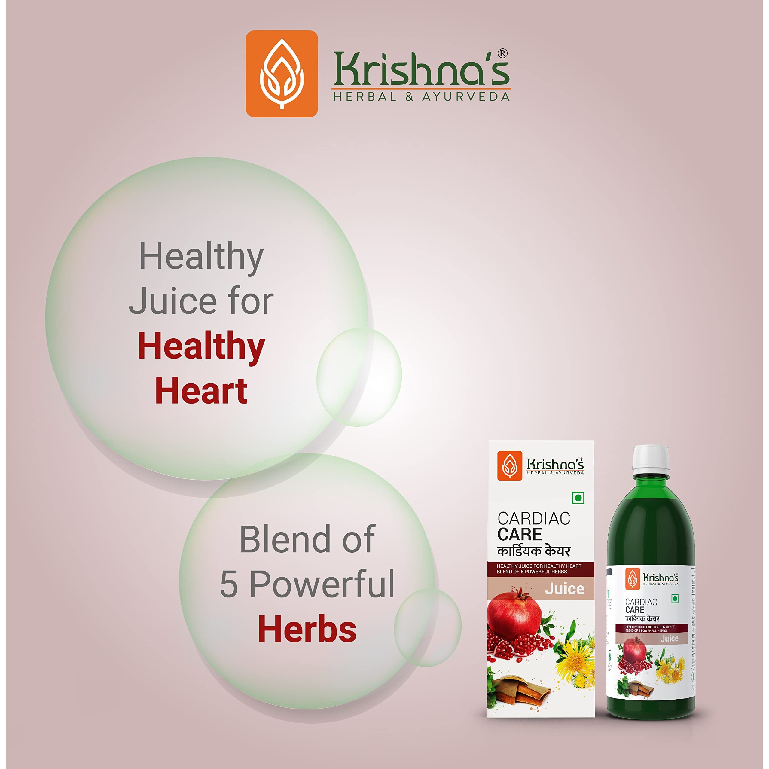 Krishna's Herbal & Ayurveda Cardiac Care Juice - 1000 Ml | Ayurvedic Heart Care Expert | Healthy Heart Cardiac Wellness | Enriched With Arjuna Chaal, Kutki, Amla, Anardana & Pushkar Mool