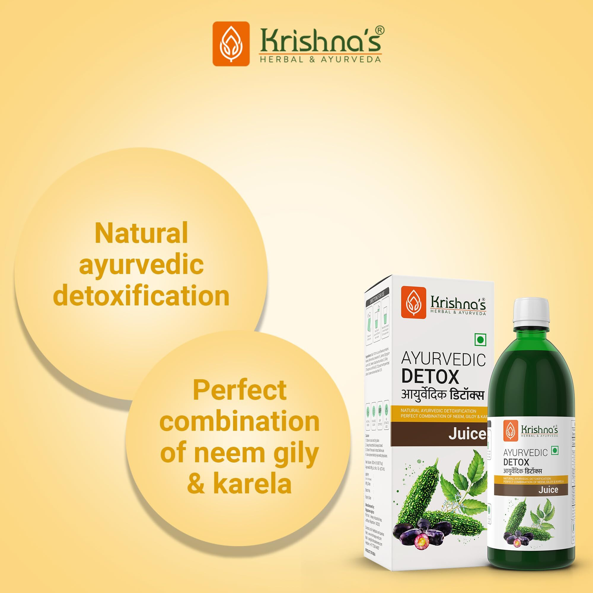 Krishna's Herbal & Ayurveda Ayurvedic Detox Juice 1000 Ml | Ayurvedic Detoxification | Perfect Combination Of Giloy, Karela, Jamun & Neem