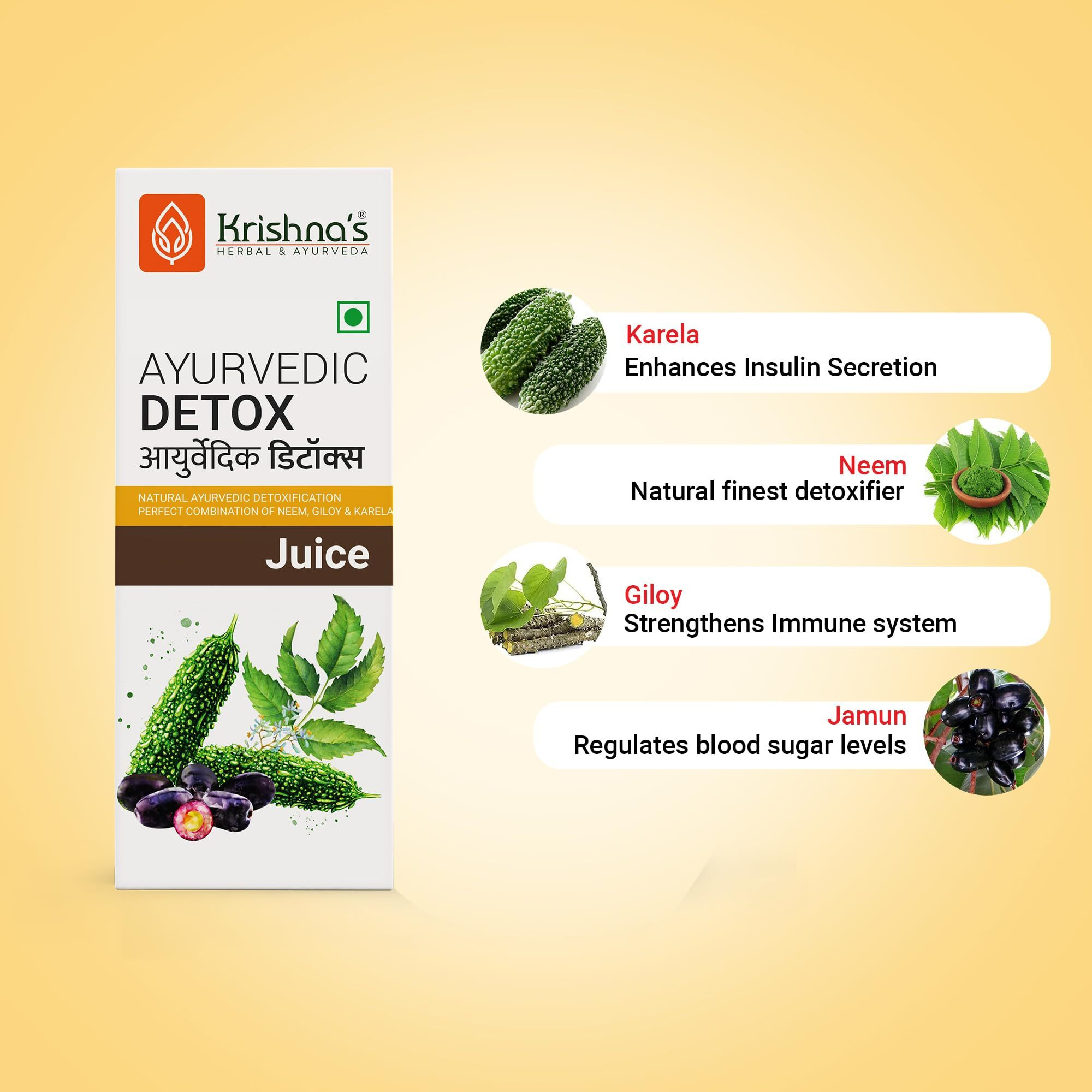 Krishna's Herbal & Ayurveda Ayurvedic Detox Juice 1000 Ml | Ayurvedic Detoxification | Perfect Combination Of Giloy, Karela, Jamun & Neem