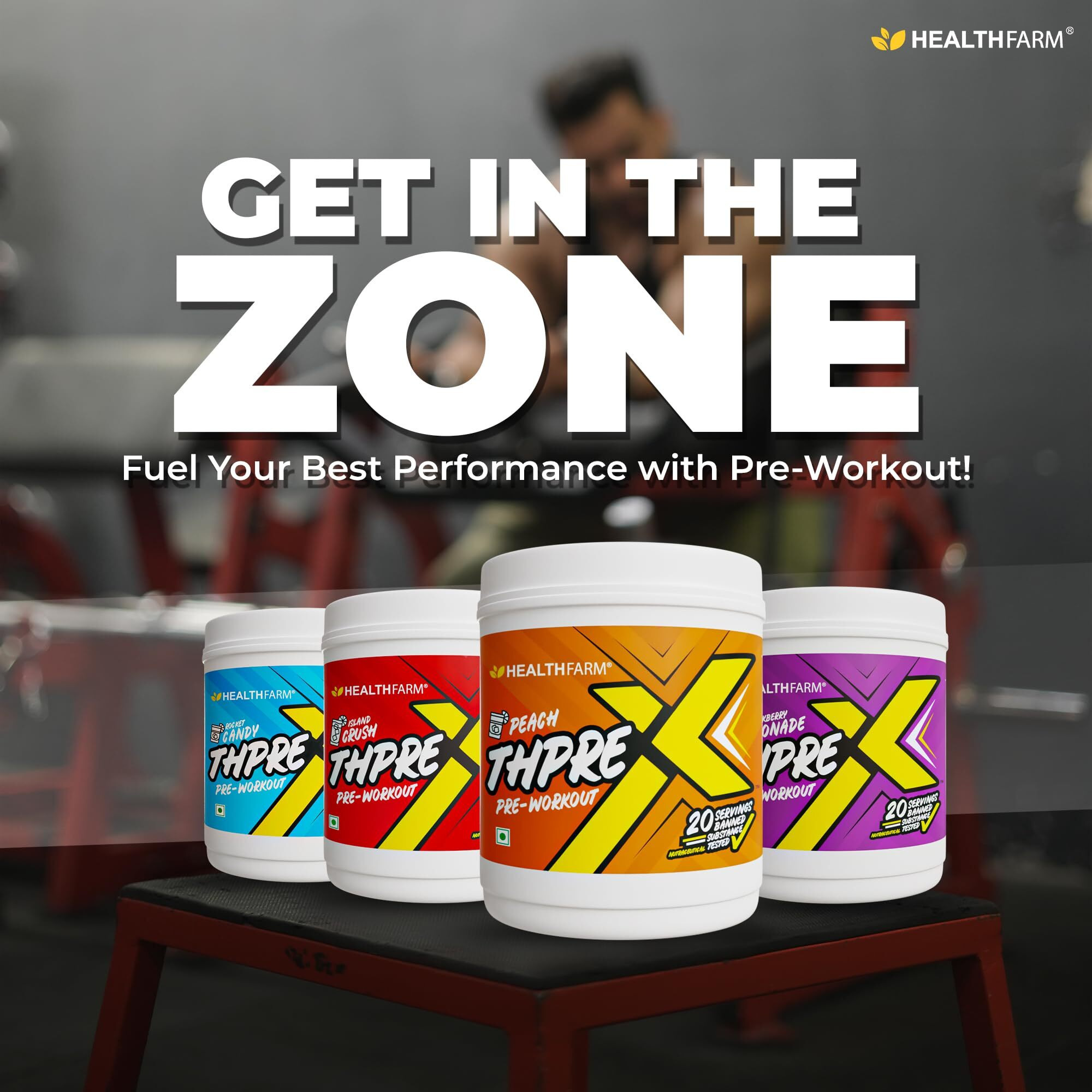 Healthfarm Thpre X Pre Workout Powder|Sports Nutrition Supplement For Men & Women - For Working Out,Hydration,Mental Focus & Energy - 20 Servings (250 G,Island Crush),1 Count