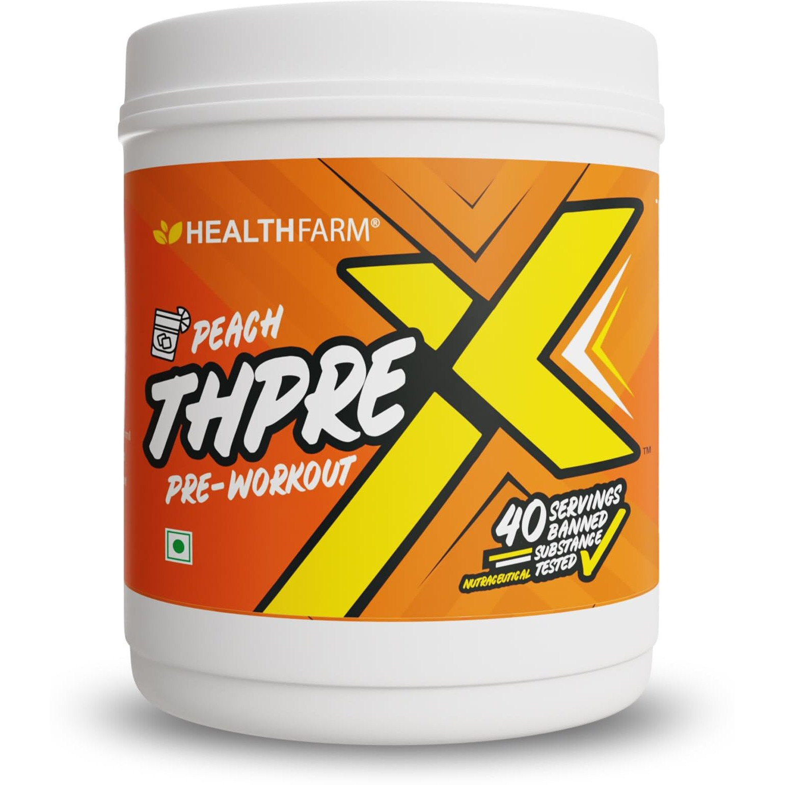 Healthfarm Thpre X Pre Workout Powder| Sports Nutrition Supplement For Men & Women - For Working Out, Hydration, Mental Focus & Energy - 40 Servings (40 Servings (Pack Of 1), Peach)