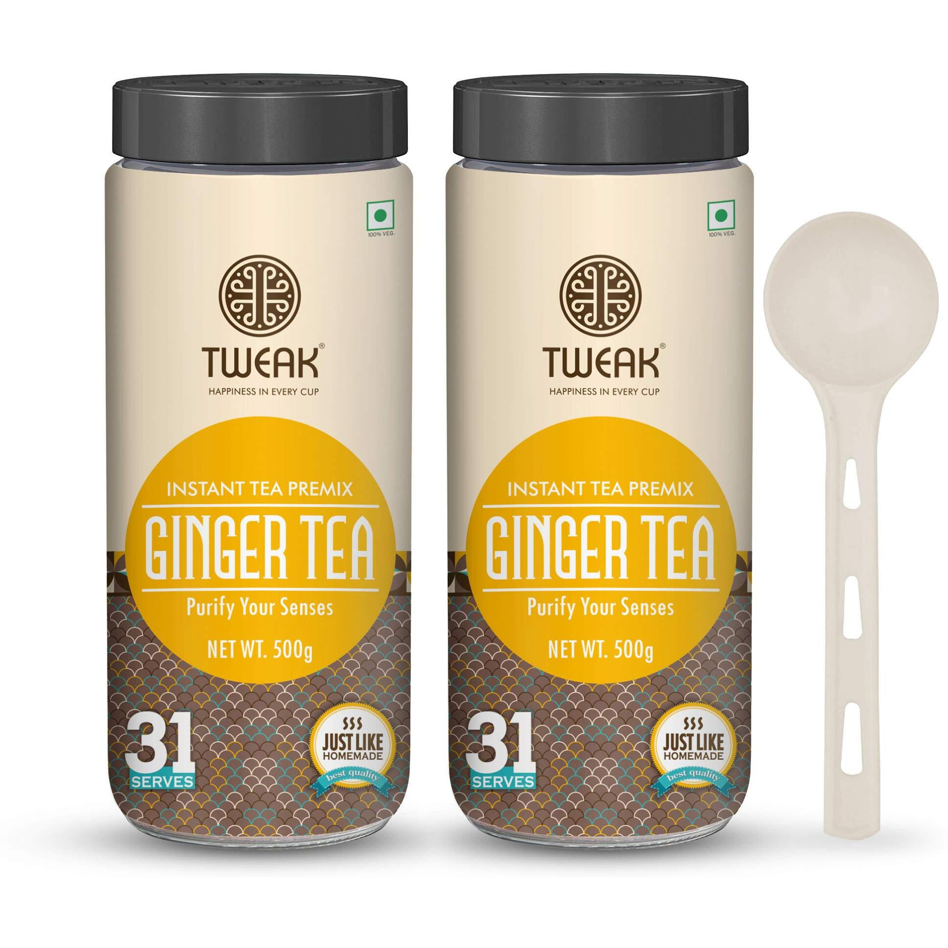Tweak Instant Ginger Tea Premix 500G X 2 Jars | Premium Instant Ginger Chai | Ready-To-Drink Desi Chai | Instant Chai Mix With Milk & Sugar | Easy To Prepare Instant Tea | Super Saver Combo Instant Ginger Tea | Makes Approx 31 Cups Of 100Ml Per Jar