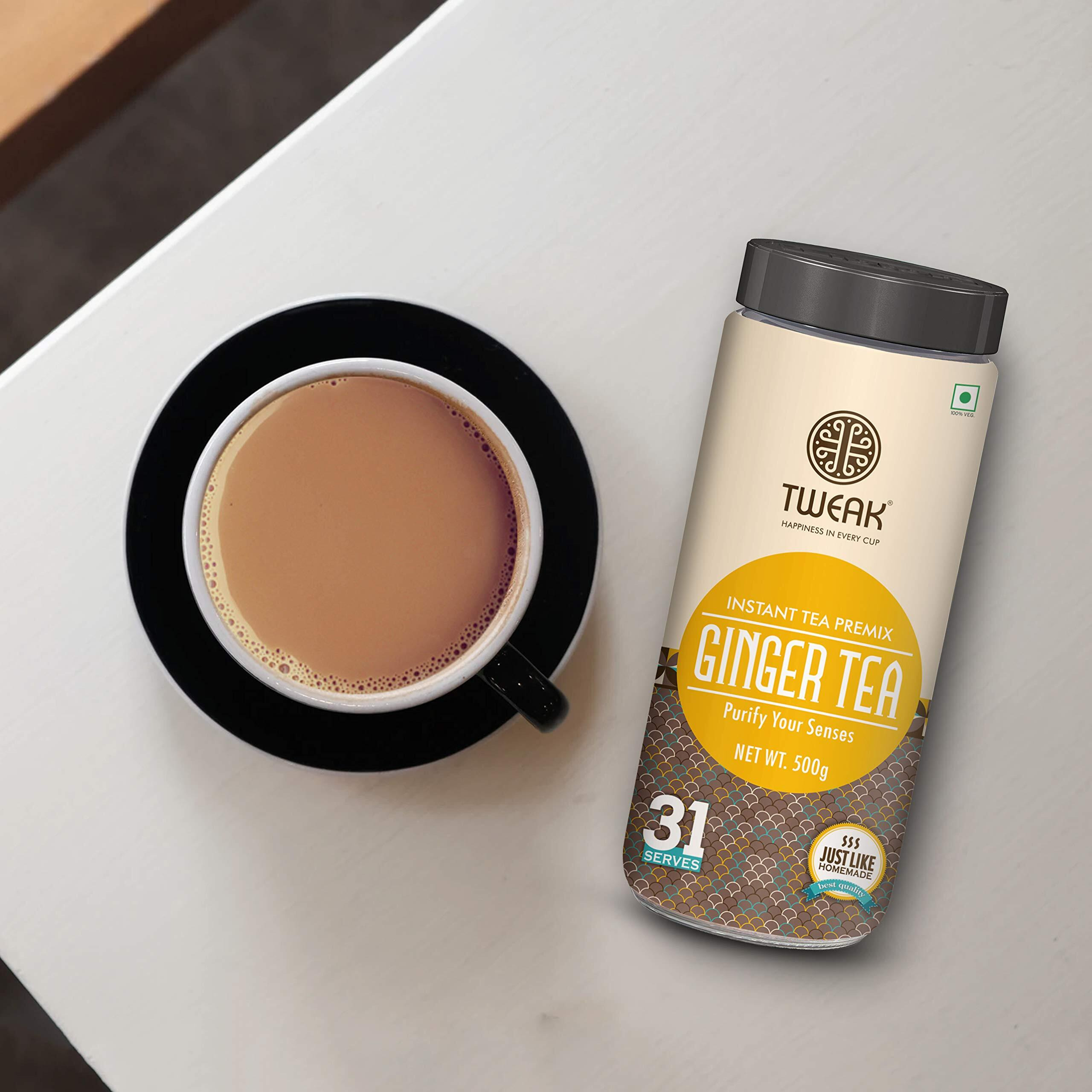 Tweak Instant Ginger Tea Premix 500G X 2 Jars | Premium Instant Ginger Chai | Ready-To-Drink Desi Chai | Instant Chai Mix With Milk & Sugar | Easy To Prepare Instant Tea | Super Saver Combo Instant Ginger Tea | Makes Approx 31 Cups Of 100Ml Per Jar