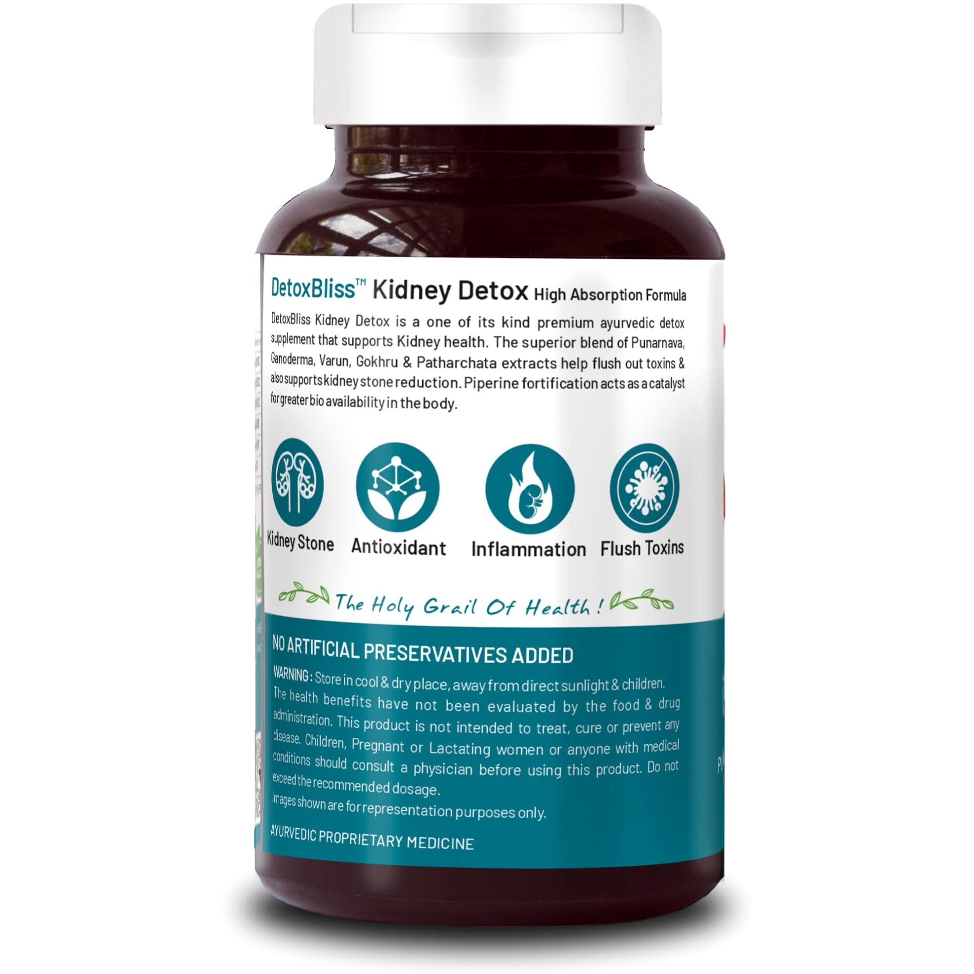 Bliss Welness Kidney Detox | Punarnava Patharchatta Gokhru Ganoderma Varun Extracts | Kidney Support Ayurvedic Health Supplement - 60 Veg Tablets