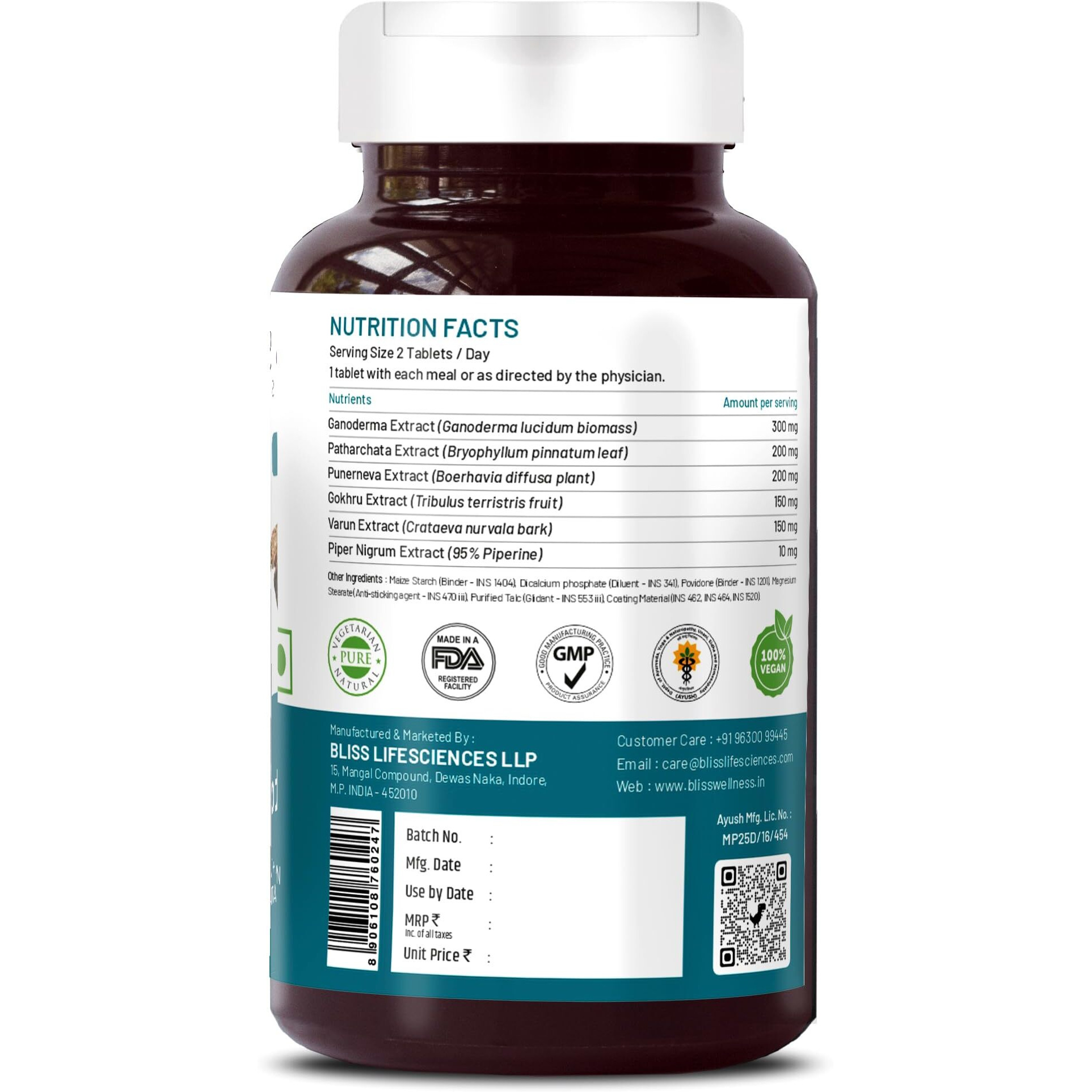 Bliss Welness Kidney Detox | Punarnava Patharchatta Gokhru Ganoderma Varun Extracts | Kidney Support Ayurvedic Health Supplement - 60 Veg Tablets