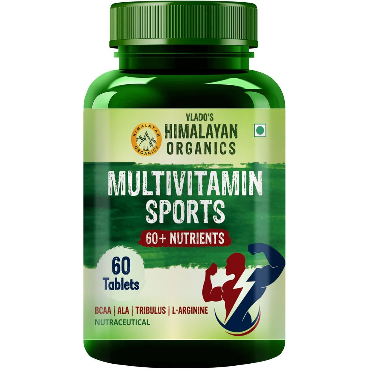 VladoS Himalayan Organics Multivitamin Sports With 60+ Nutrients | Vitamin B1,B2,B3,B5,B6,B12,A,E,C,D,K,Biotin,Calcium,Zinc | Good For Brain, Eye, Muscle & Joint Care - 60 Veg Tablets