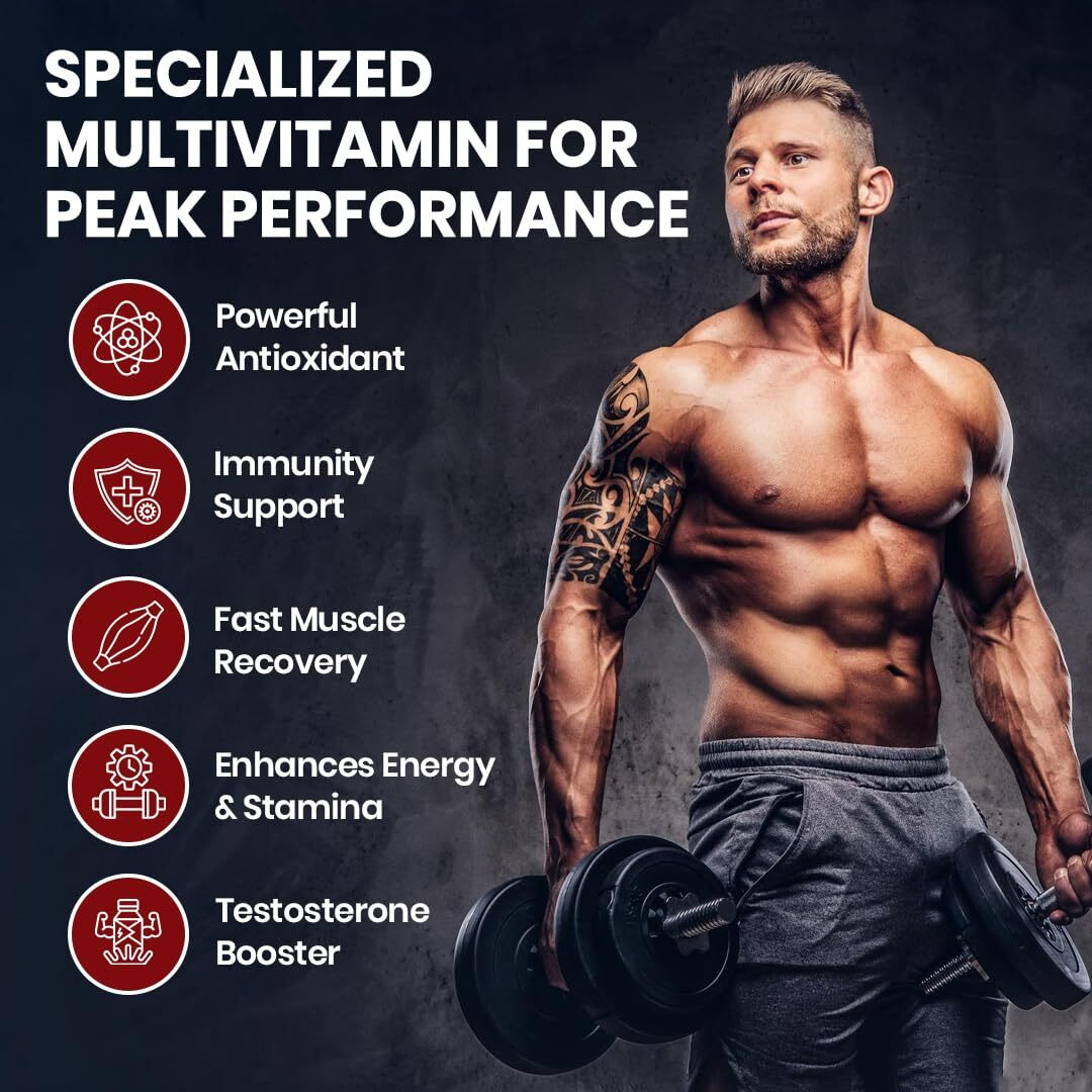 VladoS Himalayan Organics Multivitamin Sports With 60+ Nutrients | Vitamin B1,B2,B3,B5,B6,B12,A,E,C,D,K,Biotin,Calcium,Zinc | Good For Brain, Eye, Muscle & Joint Care - 60 Veg Tablets