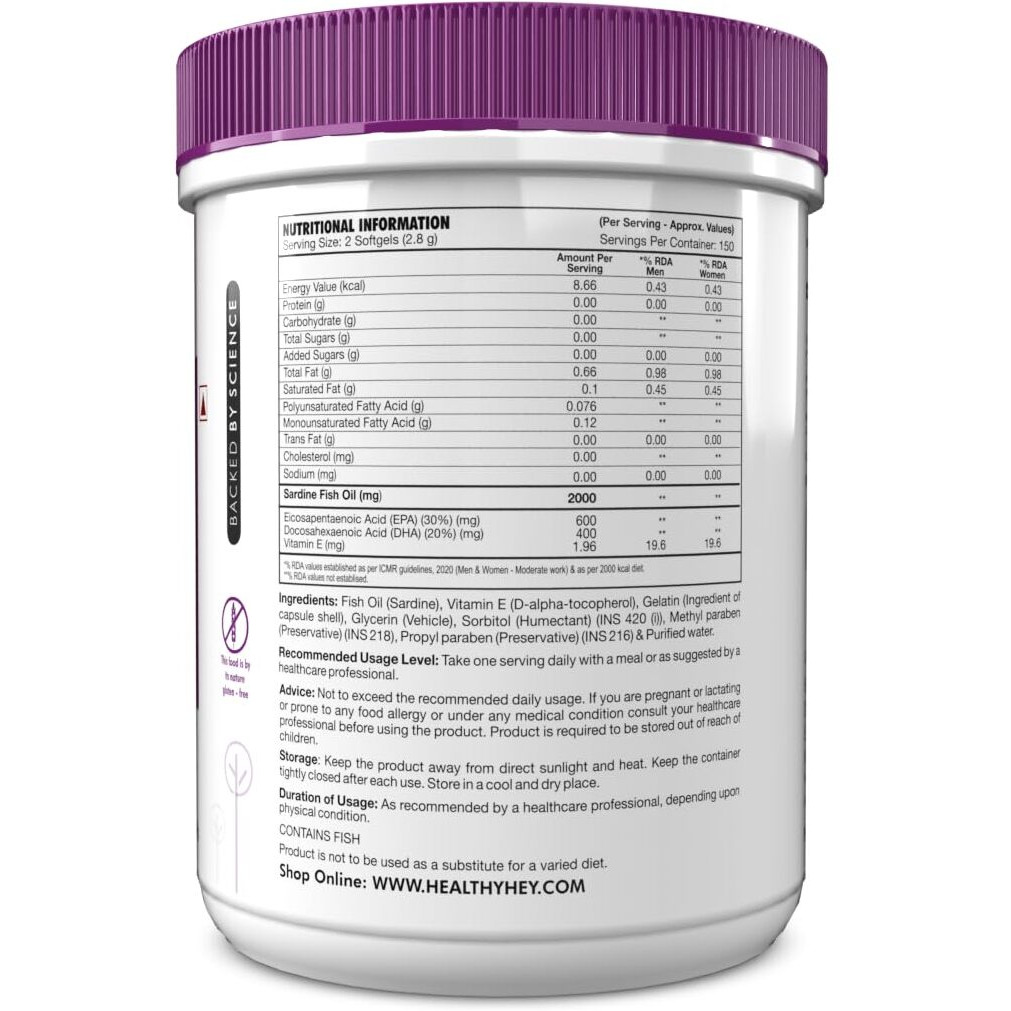 Healthyhey Sports Omega 3 Fish Oil | Omega 3 Fish Oil Capsules For Women And Men - 300 Softgels (Epa 600 - Dha 400)
