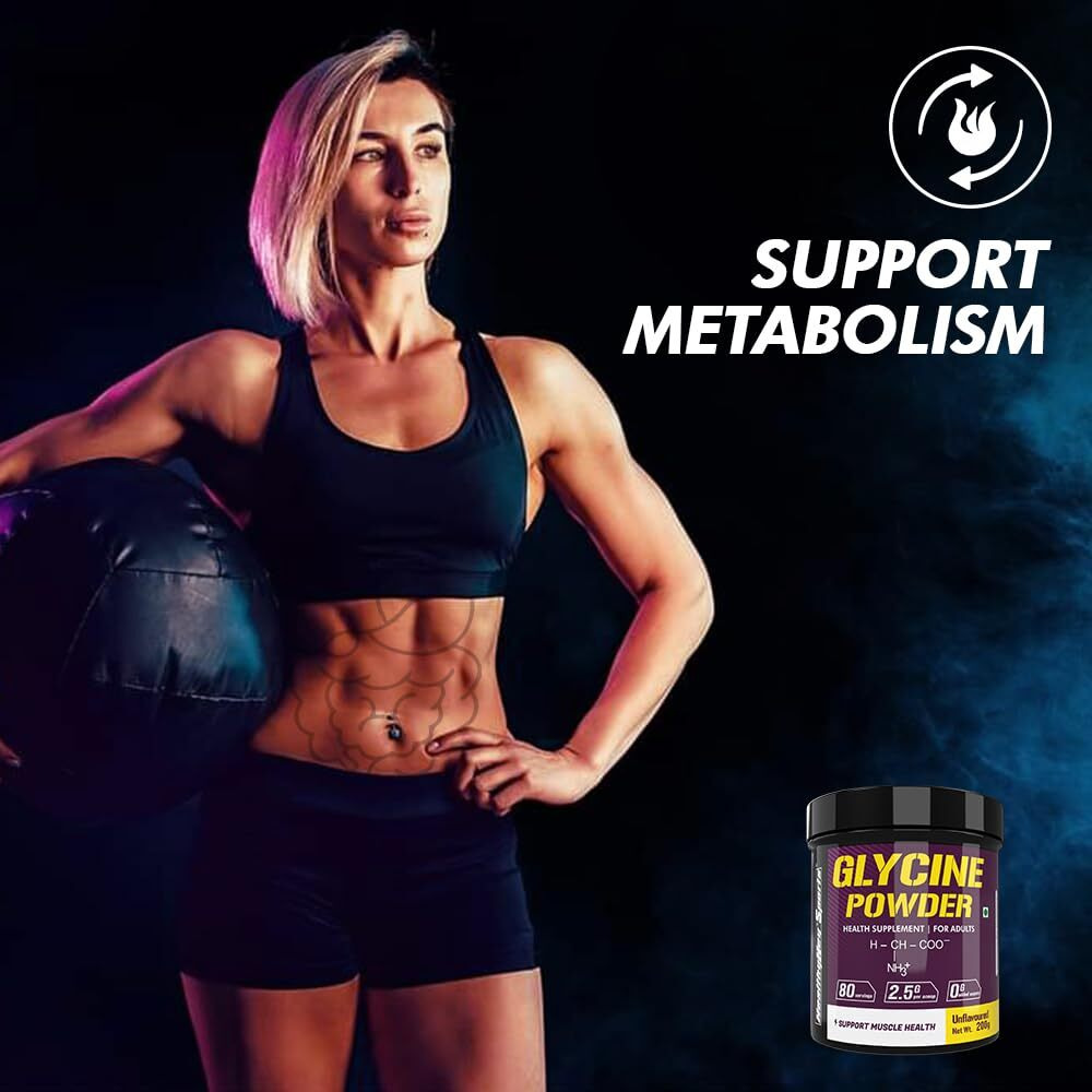 Healthyhey Sports Glycine Powder - Amino Acid Supplement - Support Muscle Health - 200 Gram - 80 Servings
