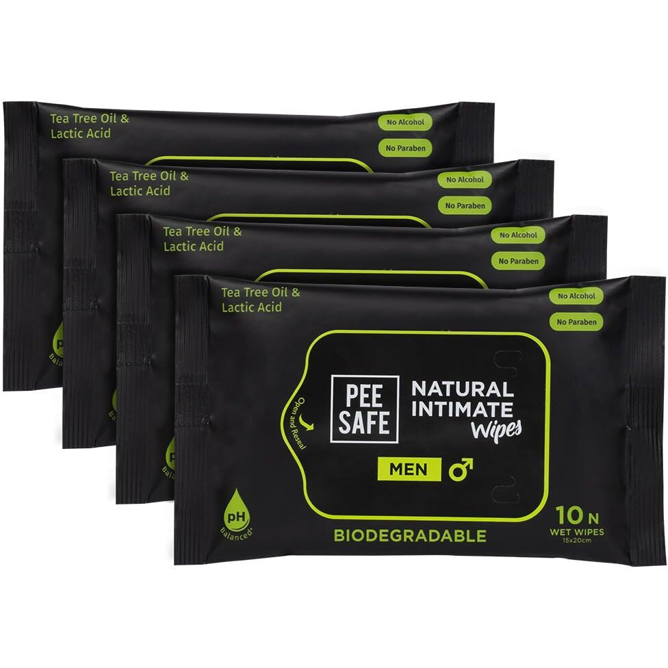 Peesafe Intimate Wipes For Men Biodegradable Ph Balanced 40 Wipes Tea Tree, 4 Count