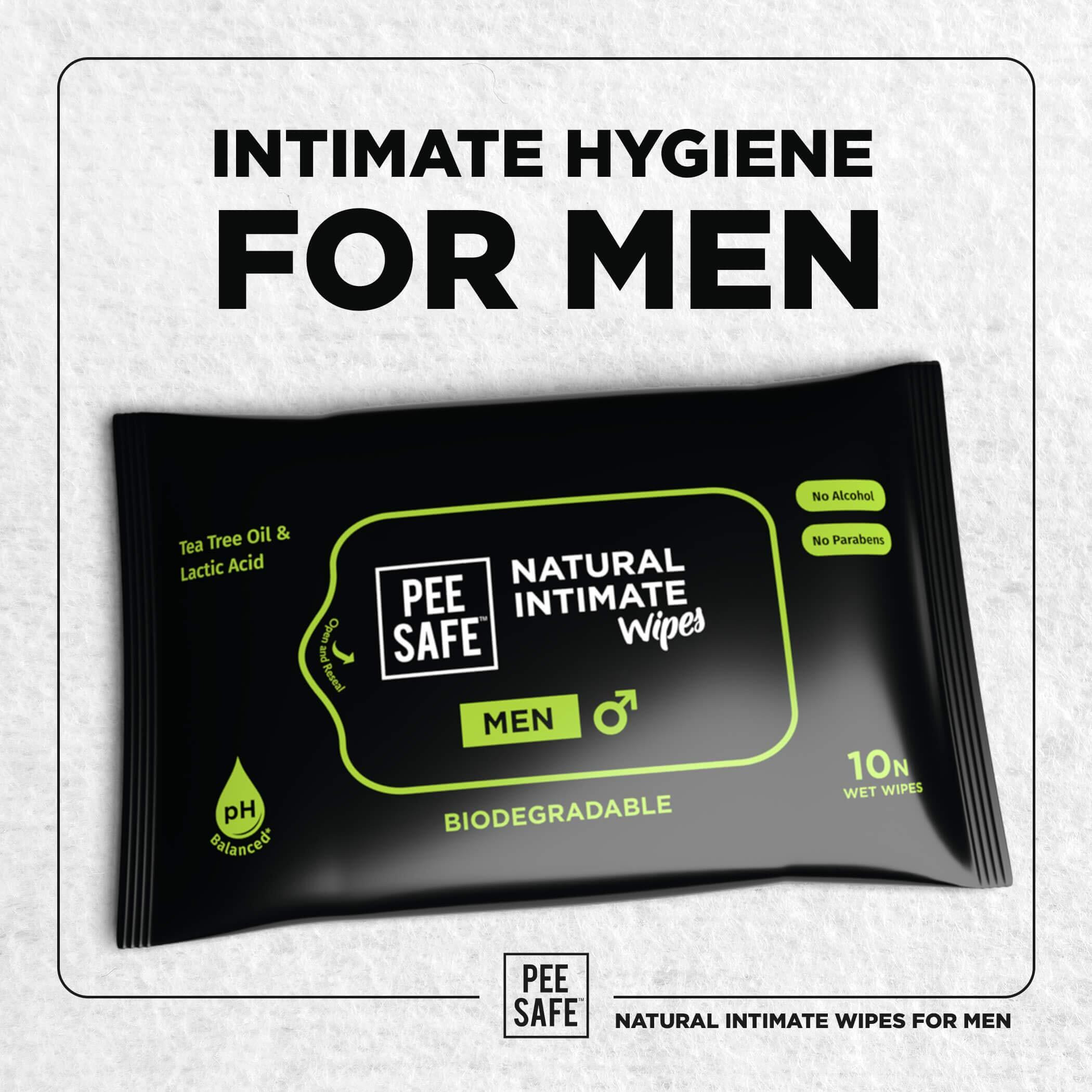 Peesafe Intimate Wipes For Men Biodegradable Ph Balanced 40 Wipes Tea Tree, 4 Count
