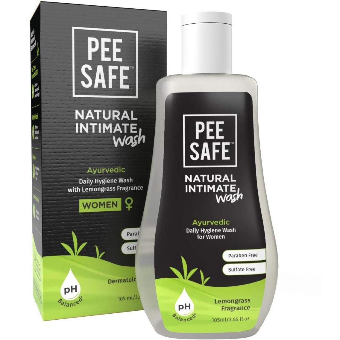 Pee Safe Intimate Wash For Women Natural Ayurvedic With Lemongrass Fragnance And 100% Alcohol-Free - 105Ml And Natural Intimate Wipes (Pack Of 10 Wipes)