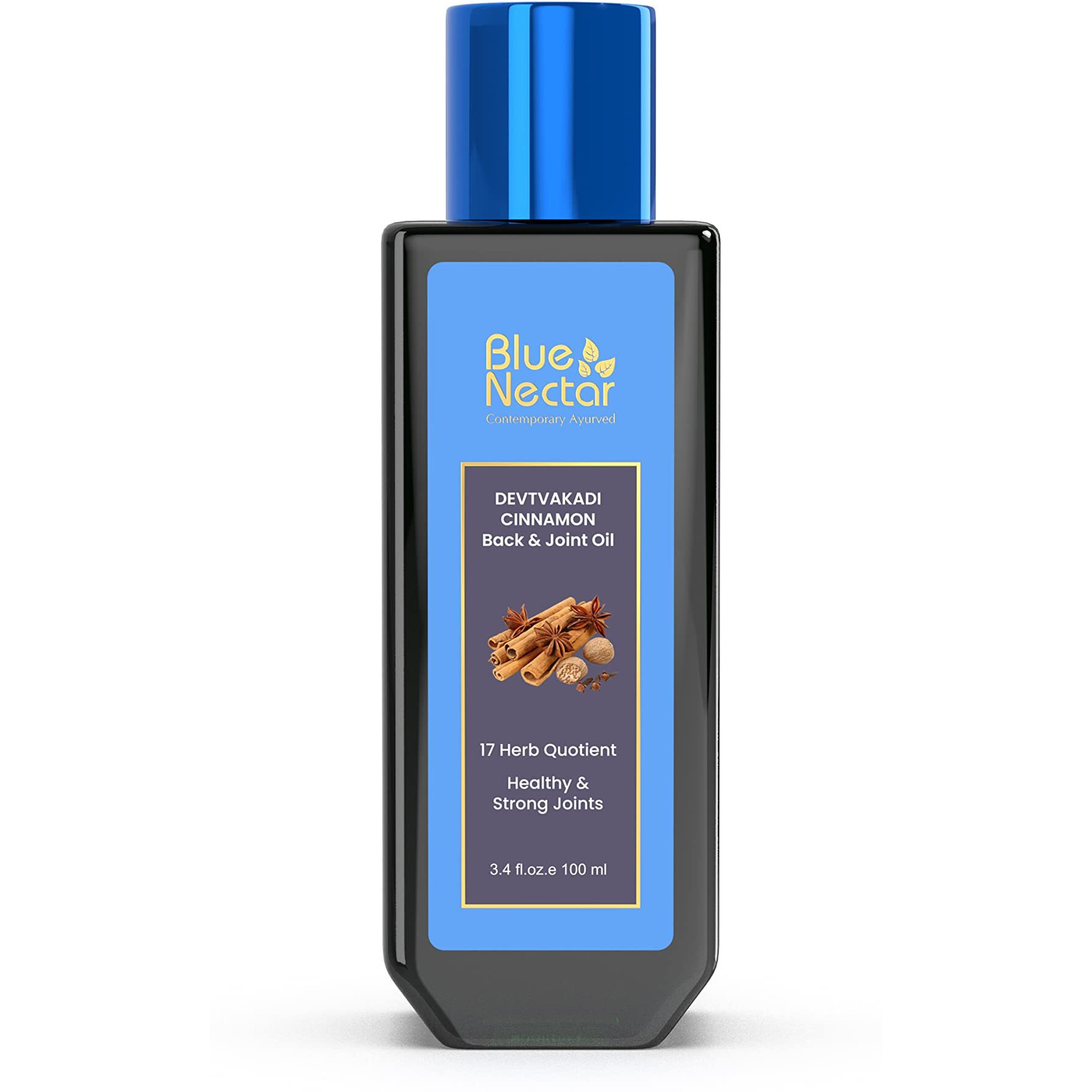 Blue Nectar Pain Relief Massage Oil With Natural Clove, Cinnamon & Mahanarayan Oils | Ayurvedic Oil Products For Ortho Relief From Joint Pain, Back Pain And Knee & Muscle Pain (17 Herbs, 100 Ml)