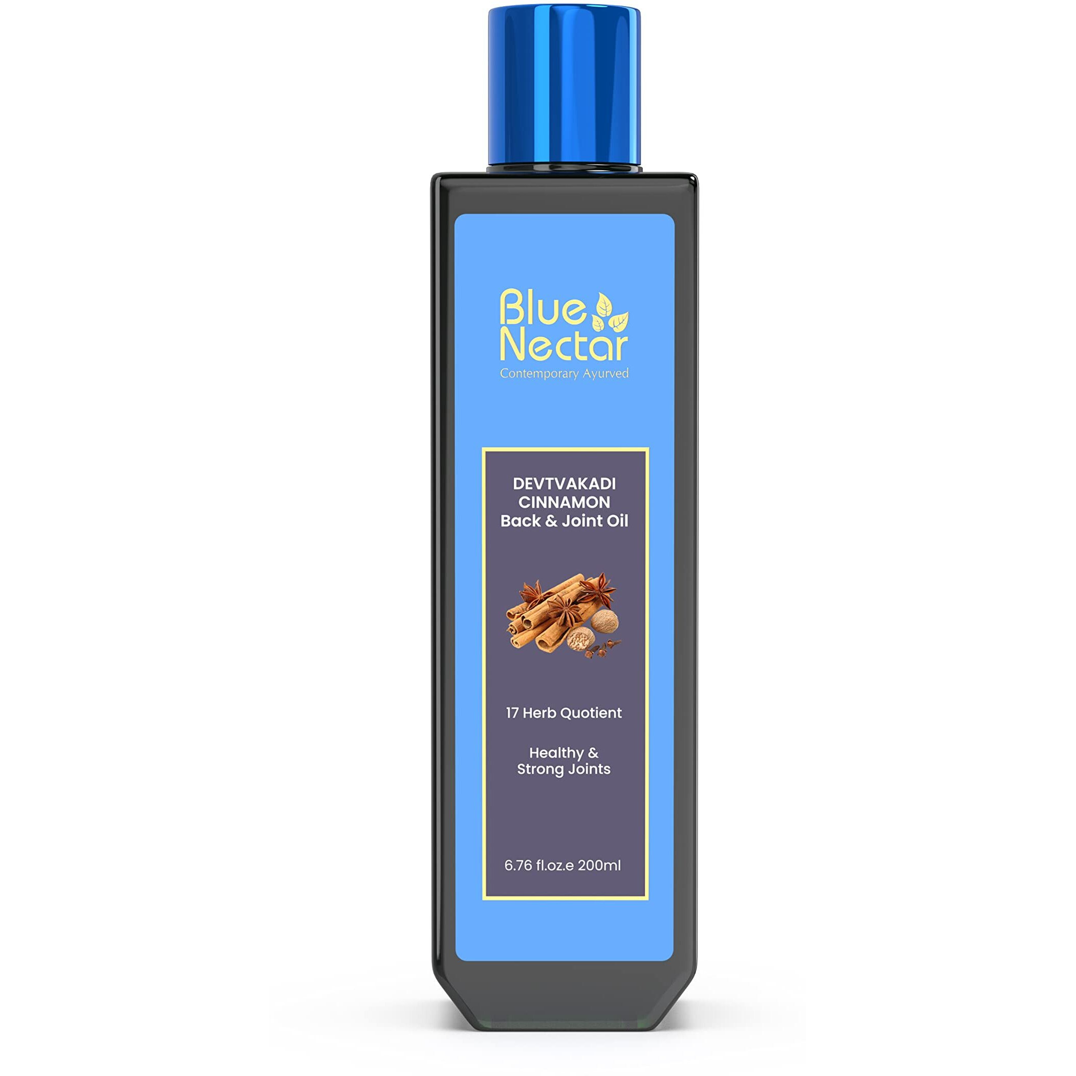 Blue Nectar Pain Relief Massage Oil With Natural Clove, Cinnamon & Mahanarayan Oils | Ayurvedic Oil Products For Ortho Relief From Joint Pain, Back Pain And Knee & Muscle Pain (17 Herbs, 200 Ml)