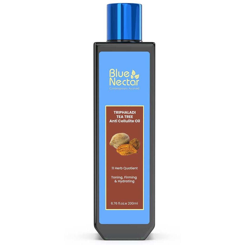 Blue Nectar Anti Cellulite Body Massage Oil With Ginger, Triphala & Tea Tree Essential Oil | Plant Based Body Oil For Women & Men For Skin Hydration (11 Herbs, 200Ml)