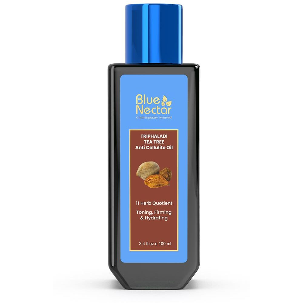 Blue Nectar Anti Cellulite Body Massage Oil With Triphala & Tea Tree Essential Oil | Plant Based Body Oil For Women & Men For Skin Hydration (11 Herbs,100Ml)