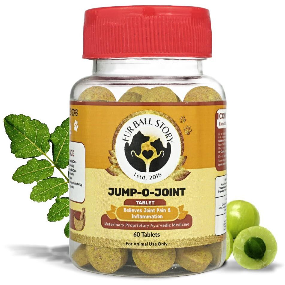 Fur Ball Story Jump-O-Joint Pain Relief Supplements For Dogs & Cats | Pet Medicines For Dogs, Anti-Inflammation, Vegan, Ayurvedic, Vet-Recommended - 60 Tablets
